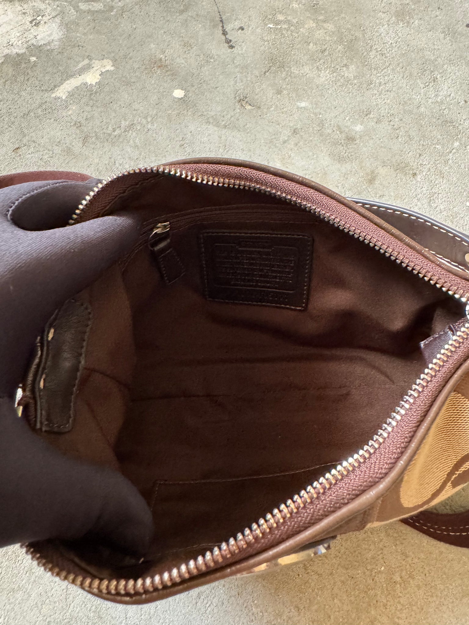 Coach 2Way Signature Strip Shoulder Bag Beige/Brown