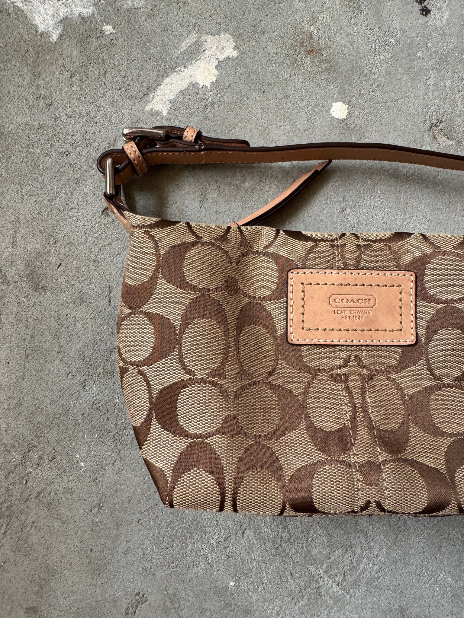 Coach Signauture Mini Hobo Shoulder Bag Beige