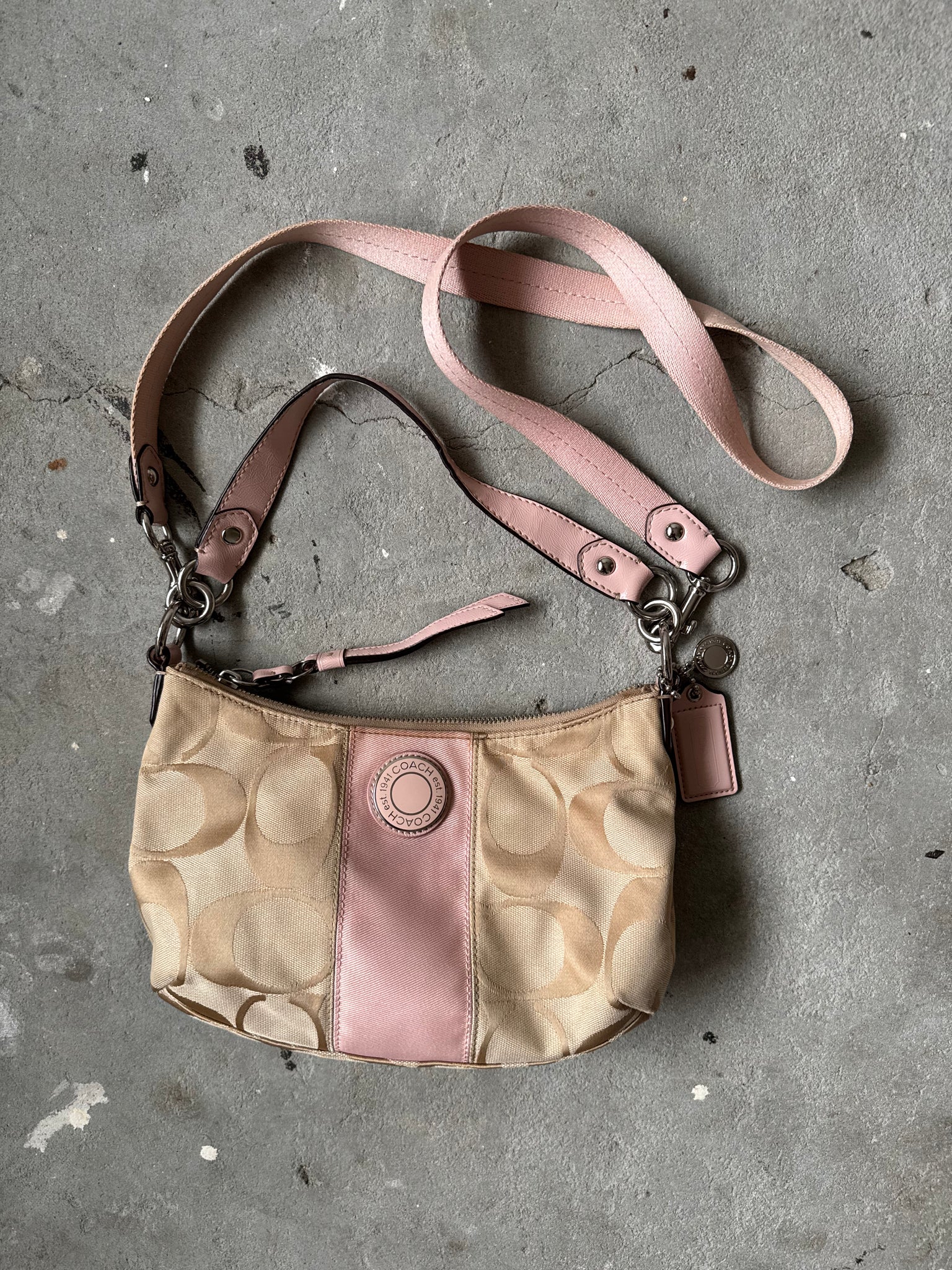 Coach 2Way Signature Stripe ShoulderBag Beige/Pink