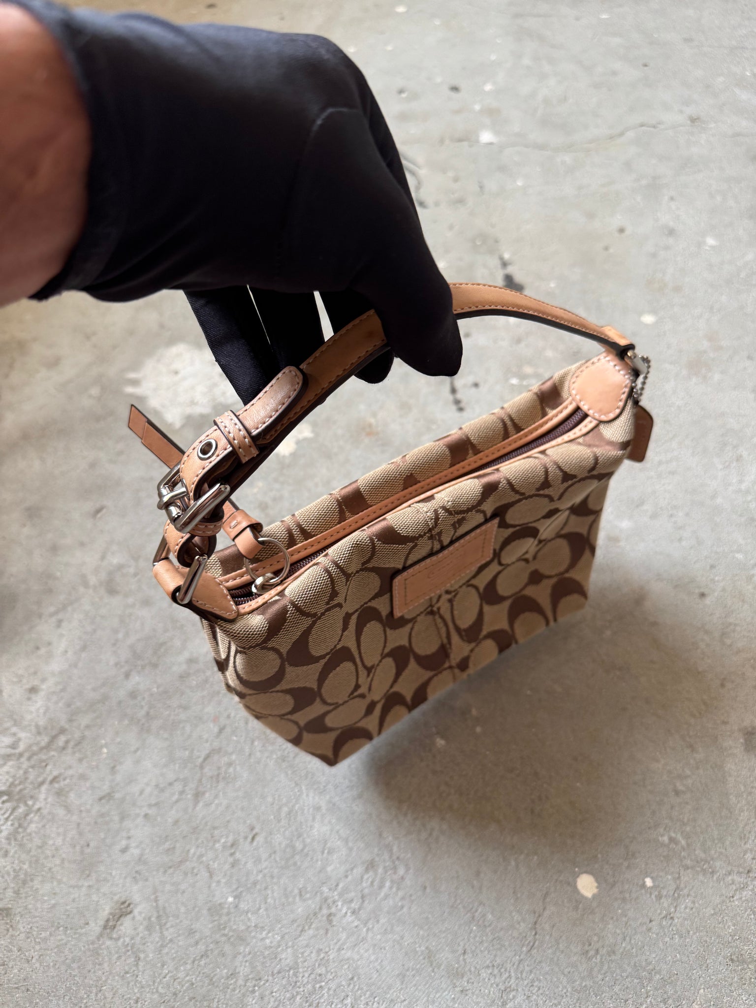 Coach Signauture Mini Hobo Shoulder Bag Beige