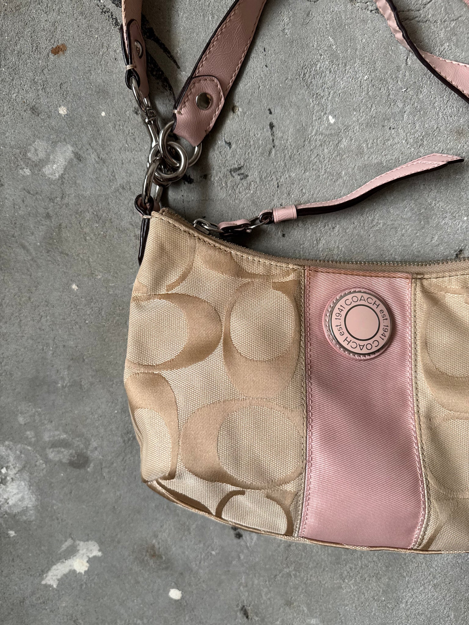 Coach 2Way Signature Stripe ShoulderBag Beige/Pink