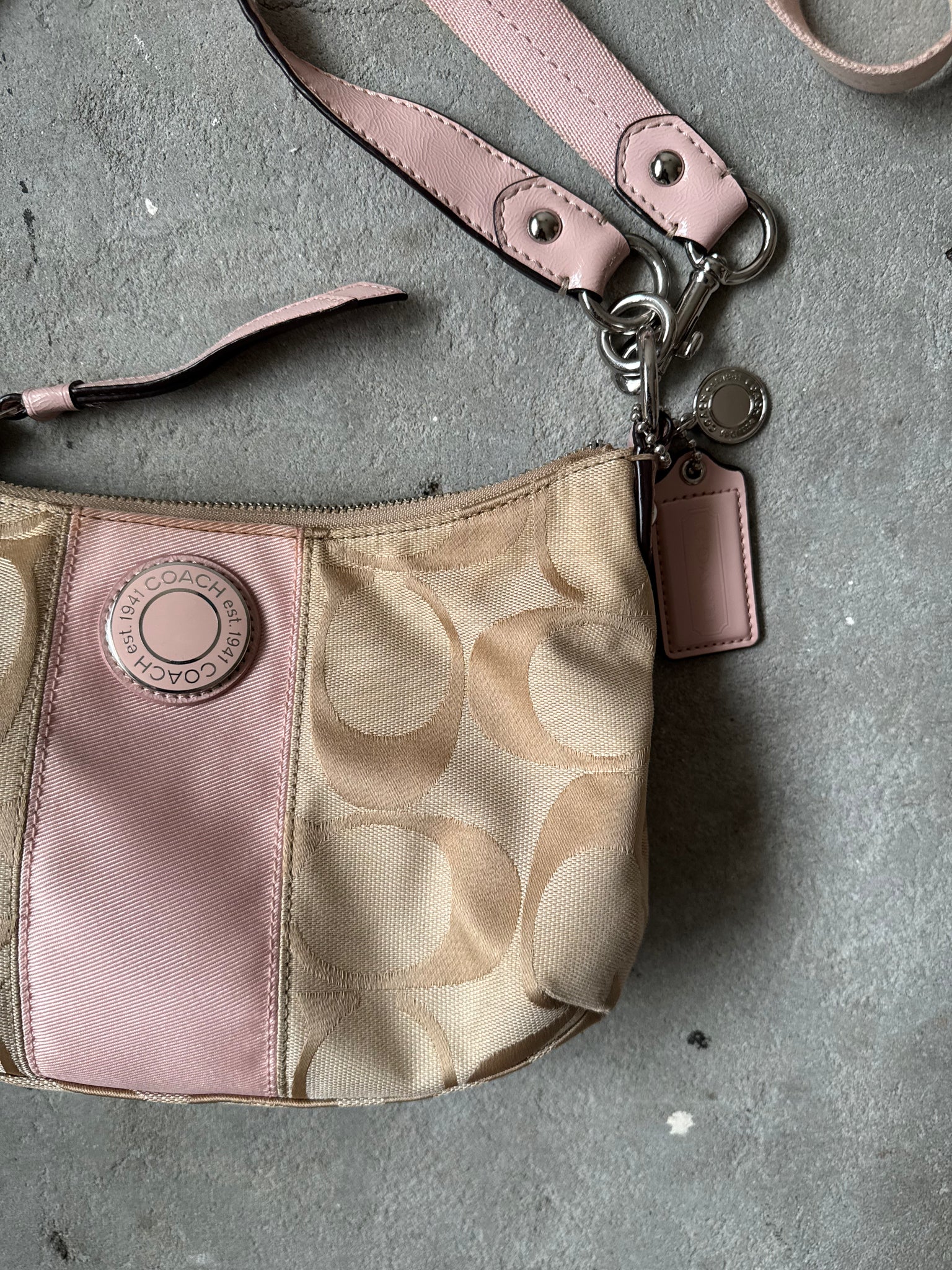 Coach 2Way Signature Stripe ShoulderBag Beige/Pink