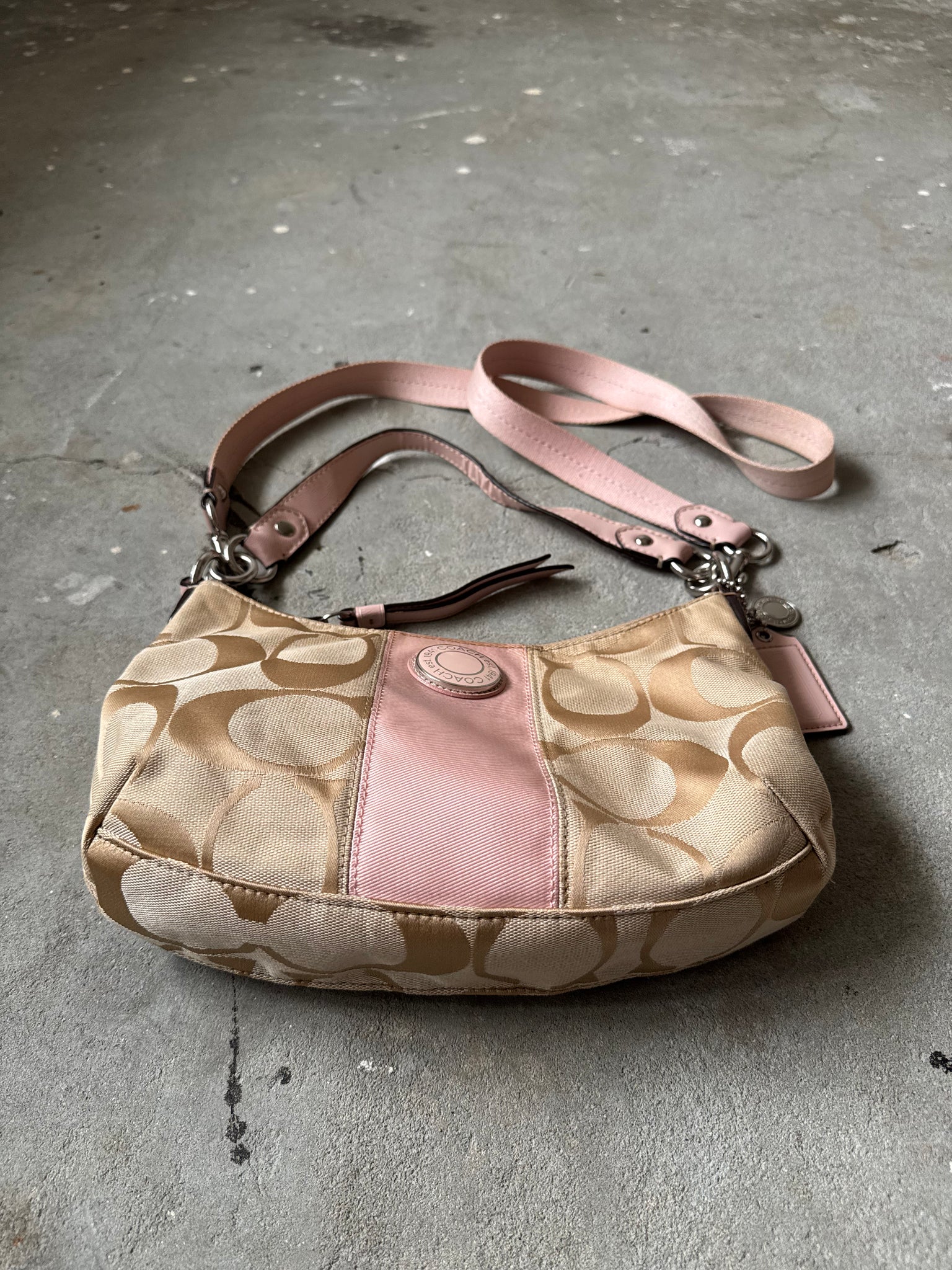 Coach 2Way Signature Stripe ShoulderBag Beige/Pink