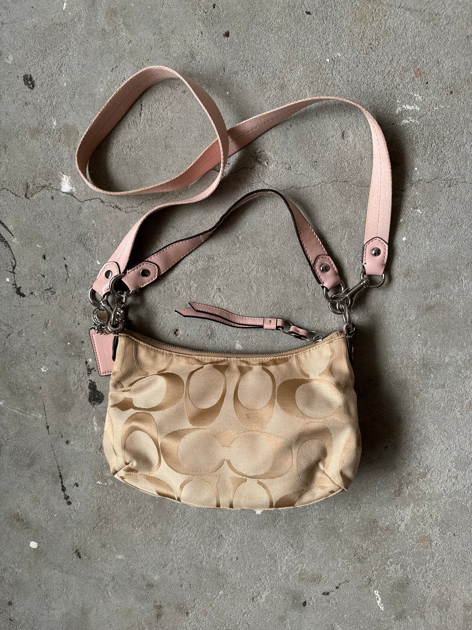 Coach 2Way Signature Stripe ShoulderBag Beige/Pink