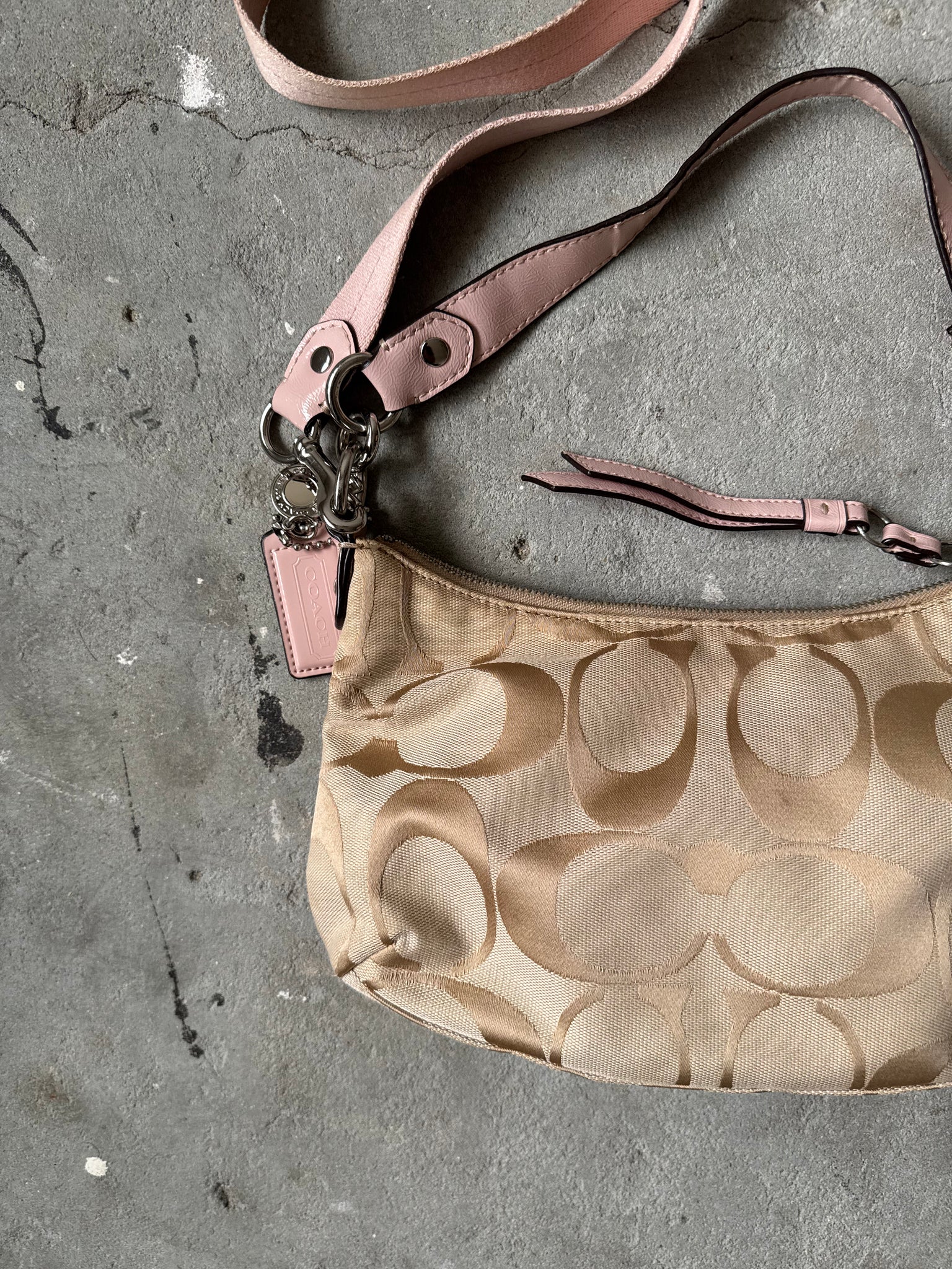 Coach 2Way Signature Stripe ShoulderBag Beige/Pink
