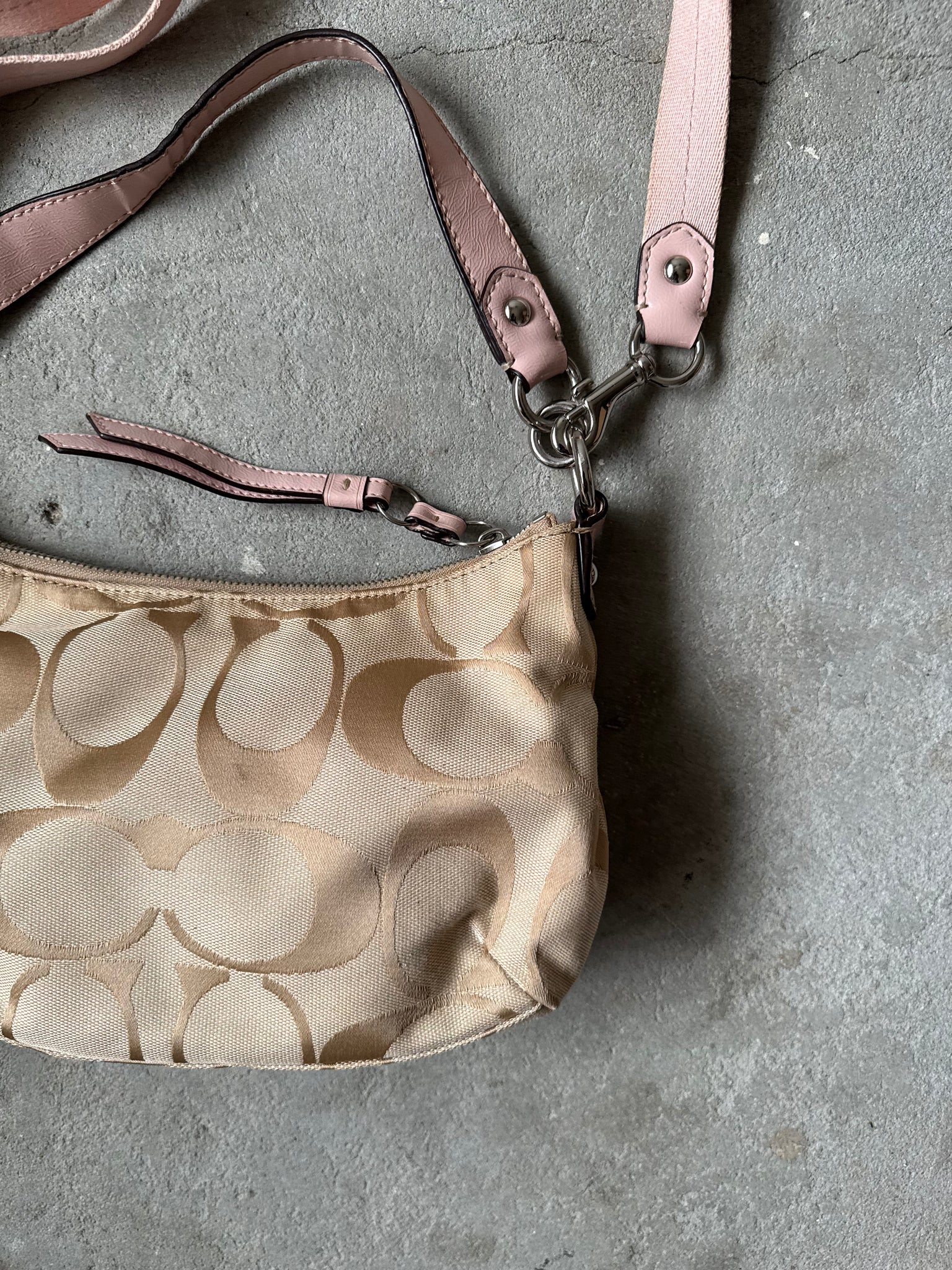 Coach 2Way Signature Stripe ShoulderBag Beige/Pink