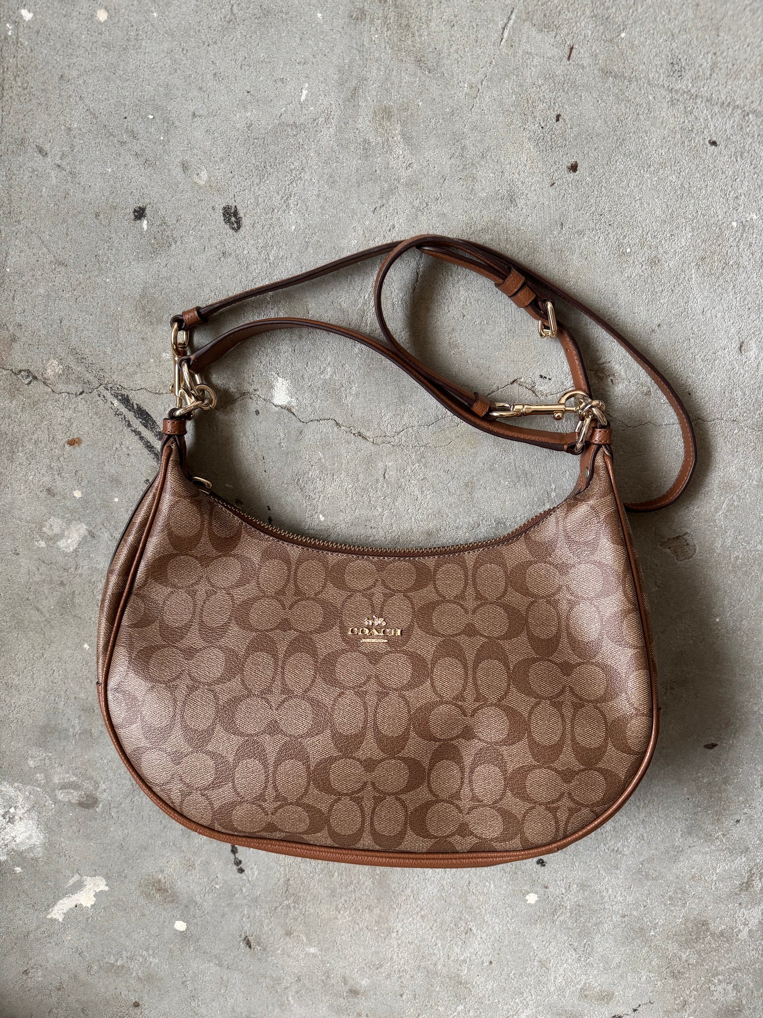 Coach 2Way Signature PVC Hobo Shoulder Bag Beige/Brown