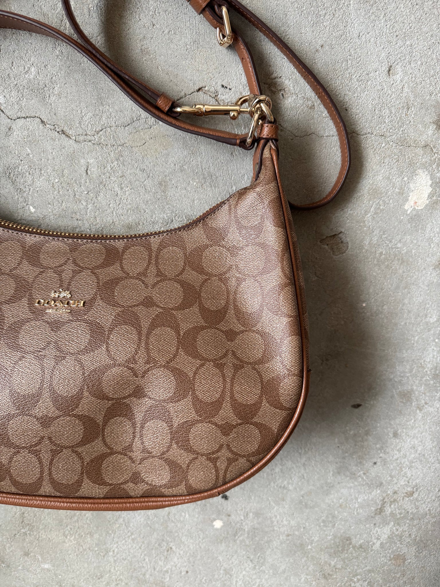 Coach 2Way Signature PVC Hobo Shoulder Bag Beige/Brown