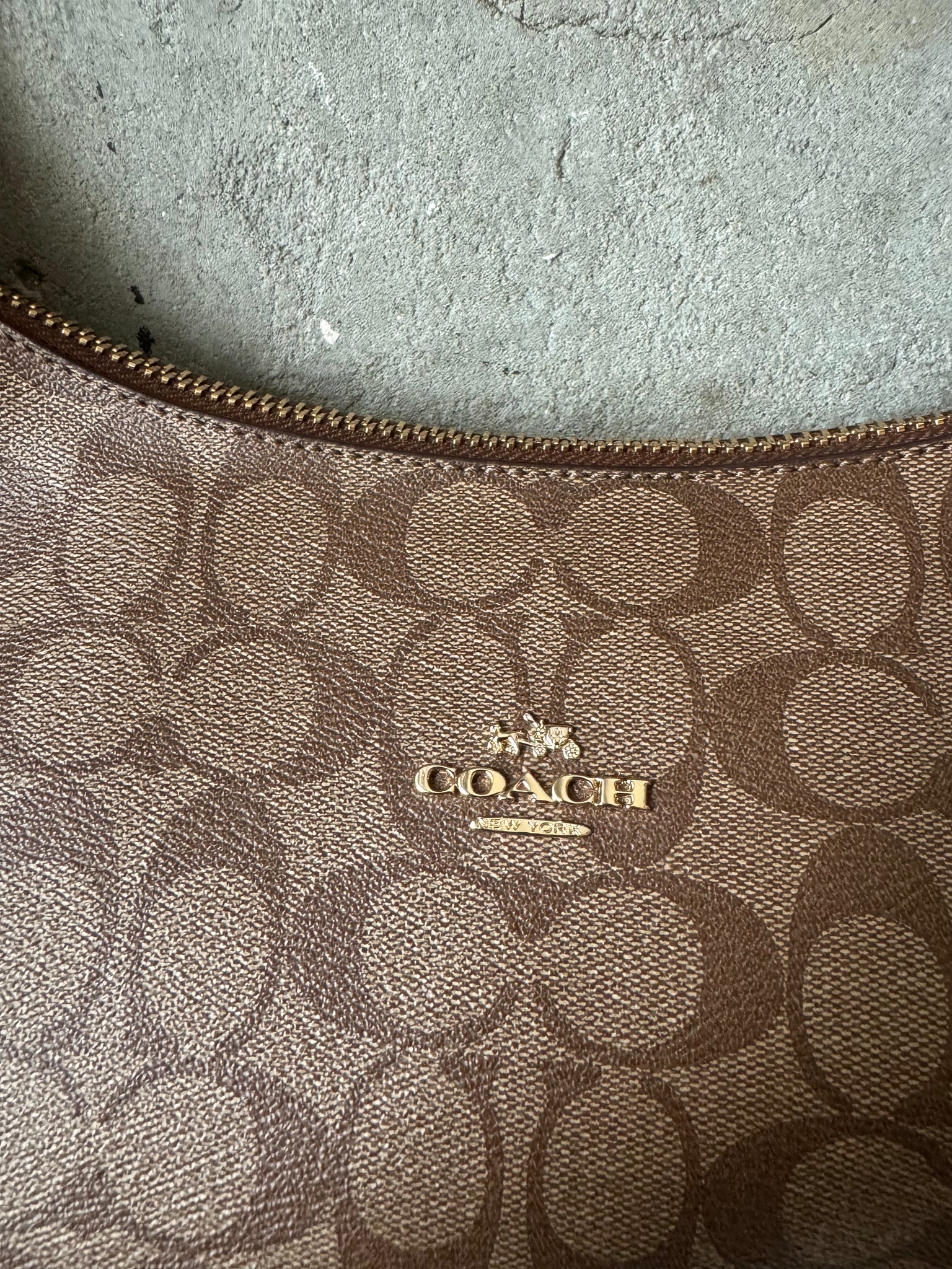 Coach 2Way Signature PVC Hobo Shoulder Bag Beige/Brown