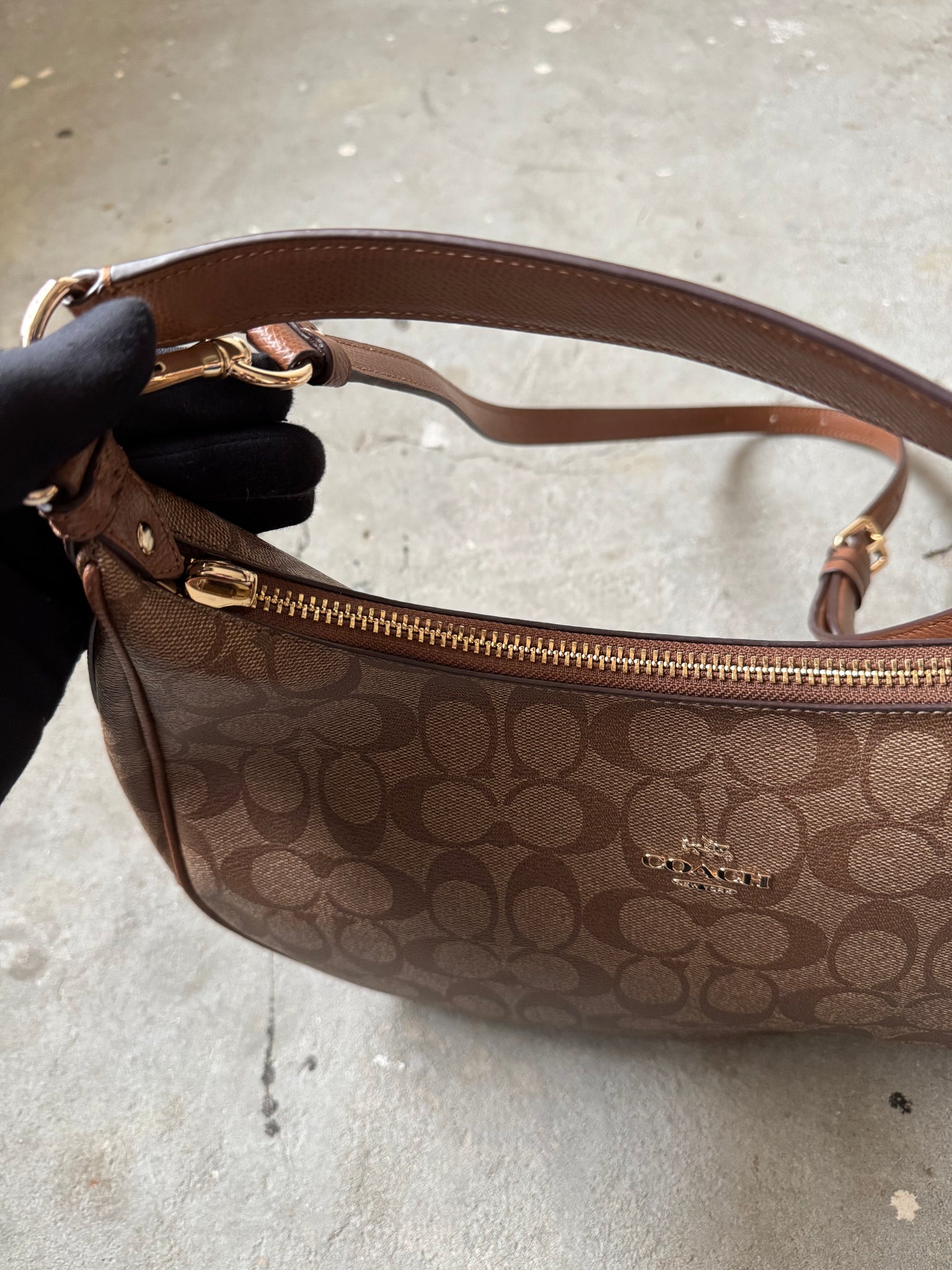 Coach 2Way Signature PVC Hobo Shoulder Bag Beige/Brown