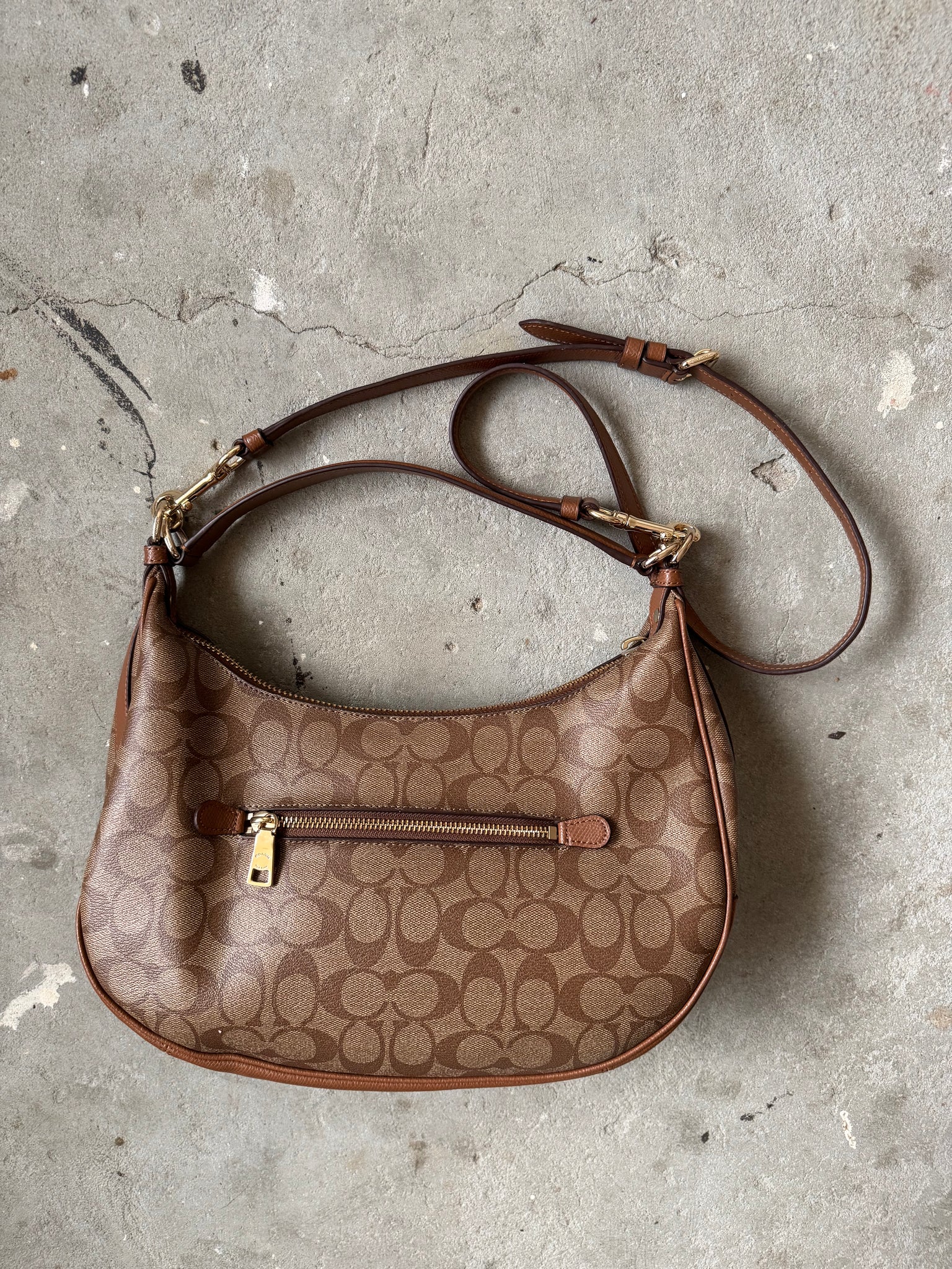 Coach 2Way Signature PVC Hobo Shoulder Bag Beige/Brown