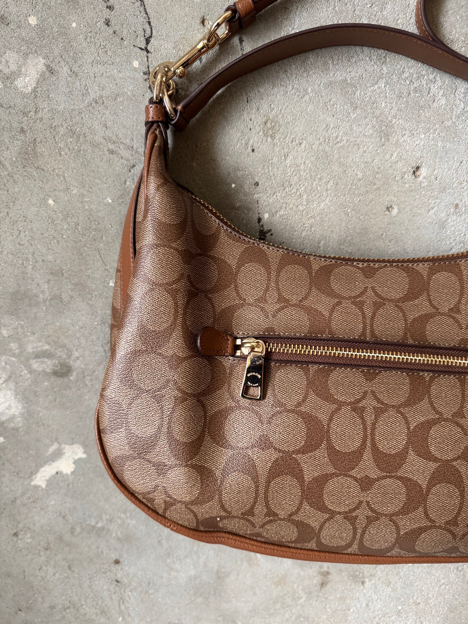 Coach 2Way Signature PVC Hobo Shoulder Bag Beige/Brown
