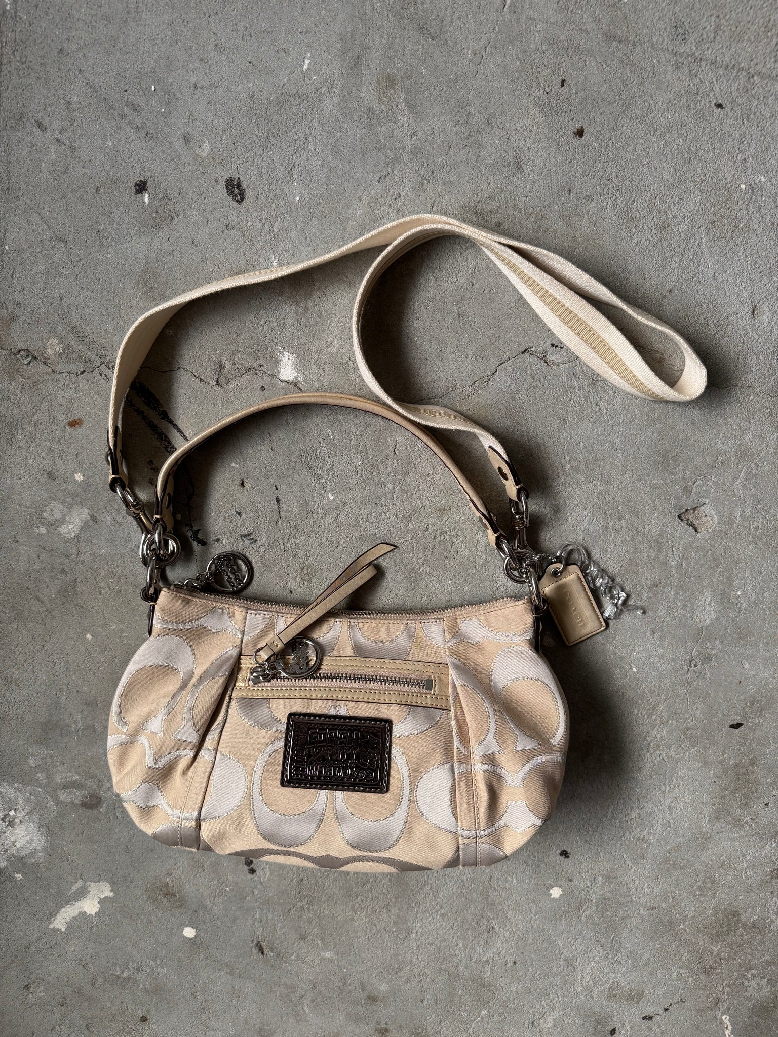 Coach 2Way Signature Poppy Shoulder Bag Beige/Gold