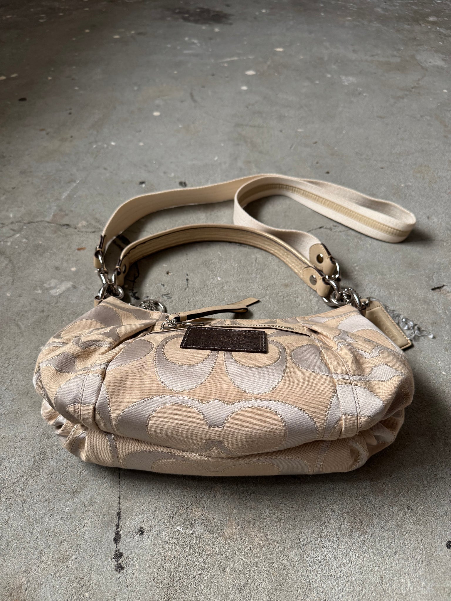 Coach 2Way Signature Poppy Shoulder Bag Beige/Gold