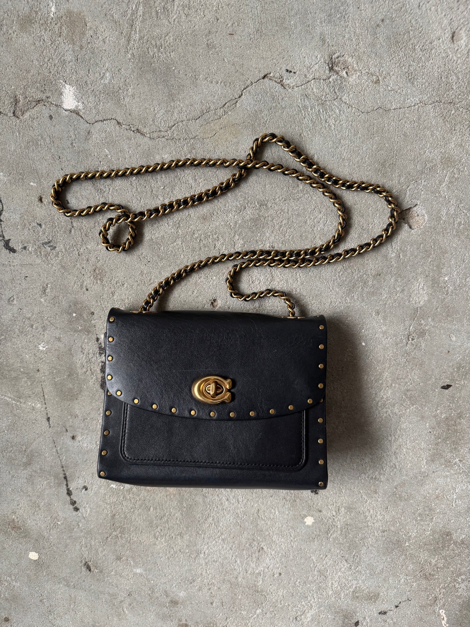 Coach Leather Parker 18 Chain Crossbody Bag Black