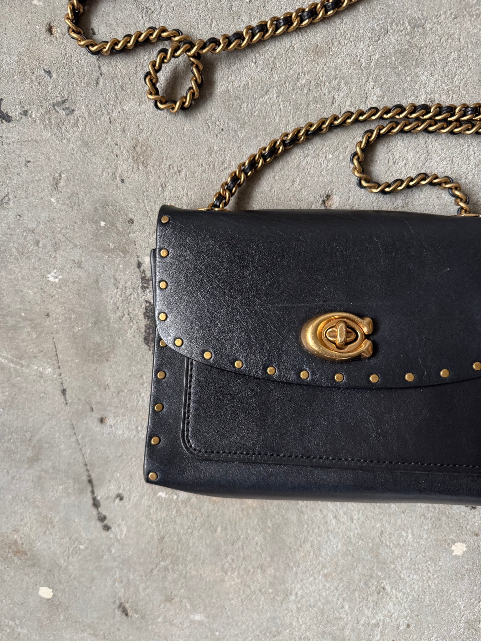Coach Leather Parker 18 Chain Crossbody Bag Black