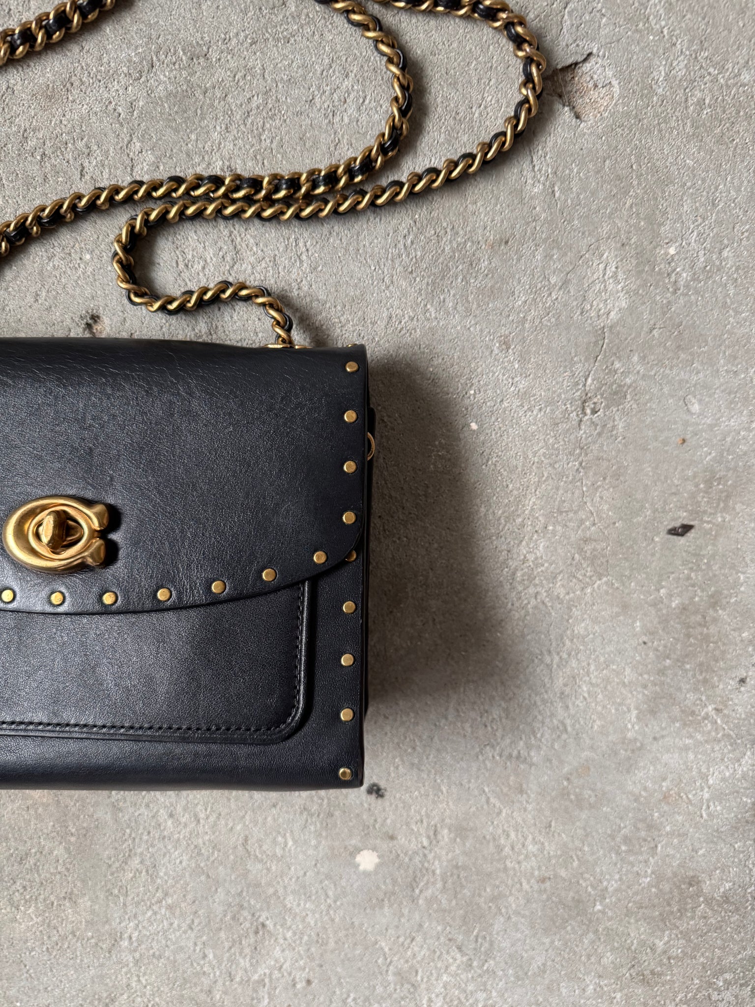 Coach Leather Parker 18 Chain Crossbody Bag Black