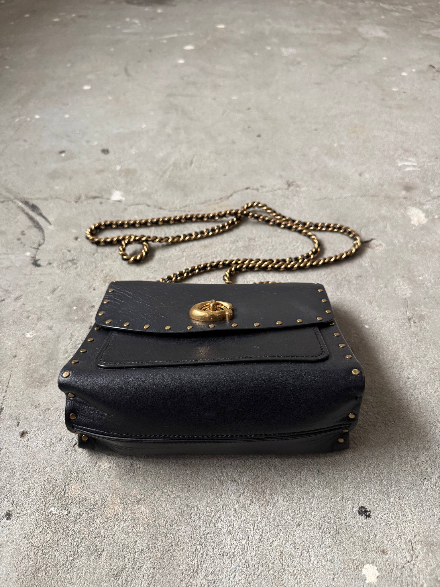 Coach Leather Parker 18 Chain Crossbody Bag Black