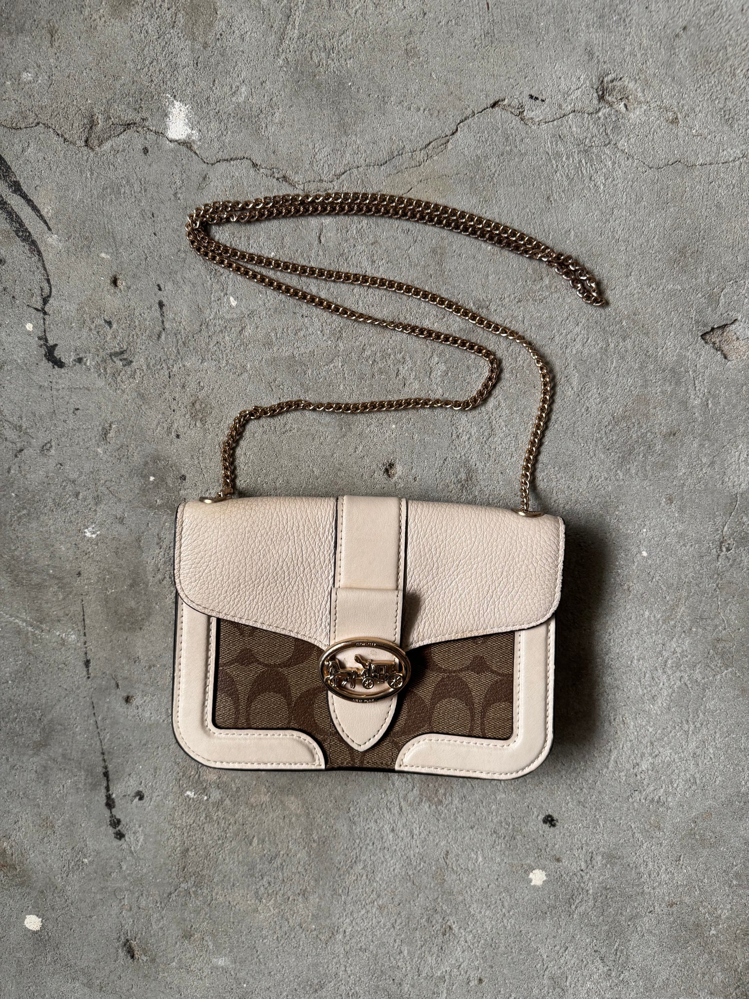 Coach Signature Georgie Chain Crossbody Bag Beige/White