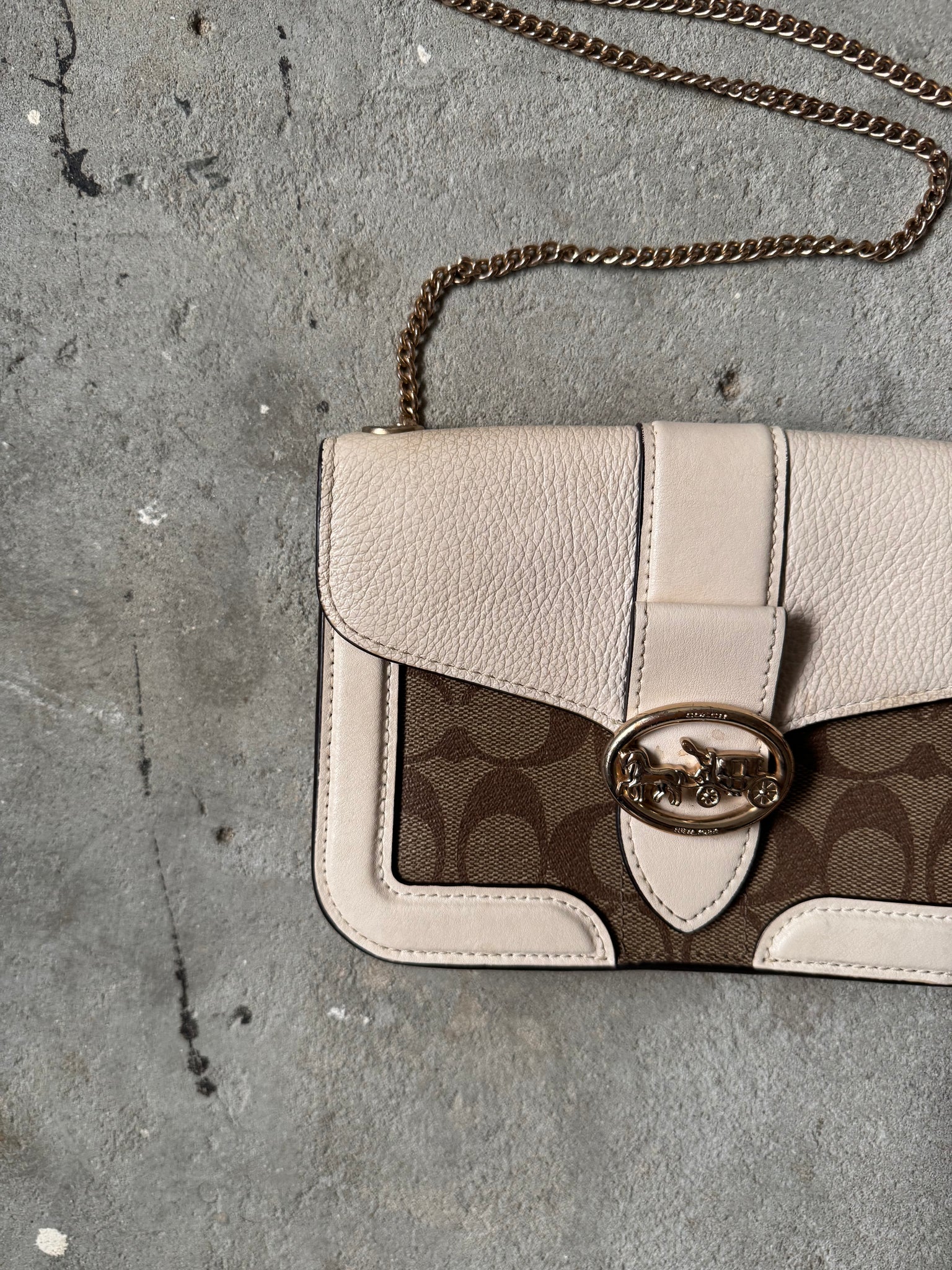 Coach Signature Georgie Chain Crossbody Bag Beige/White