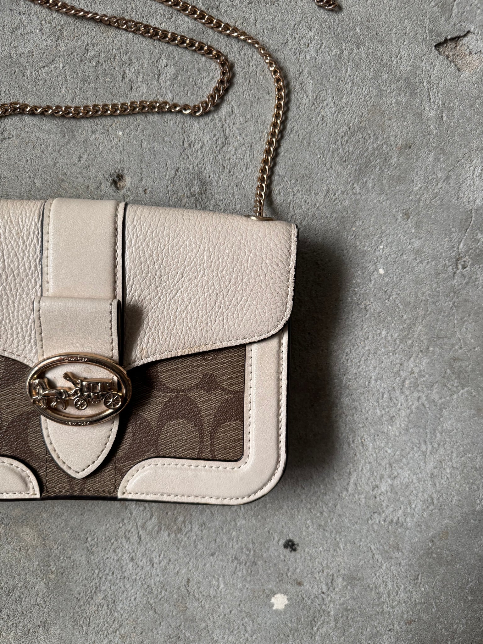 Coach Signature Georgie Chain Crossbody Bag Beige/White