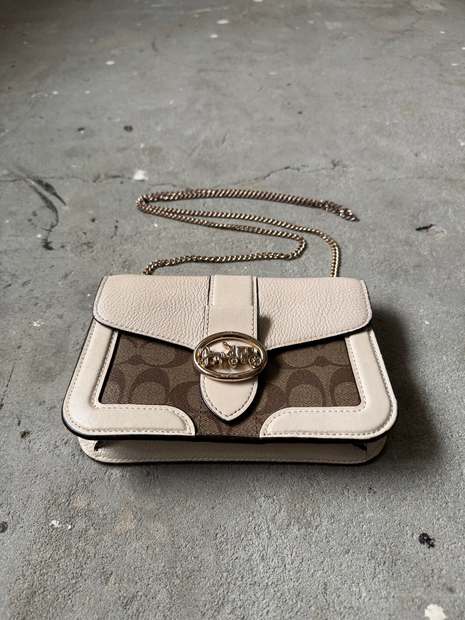 Coach Signature Georgie Chain Crossbody Bag Beige/White