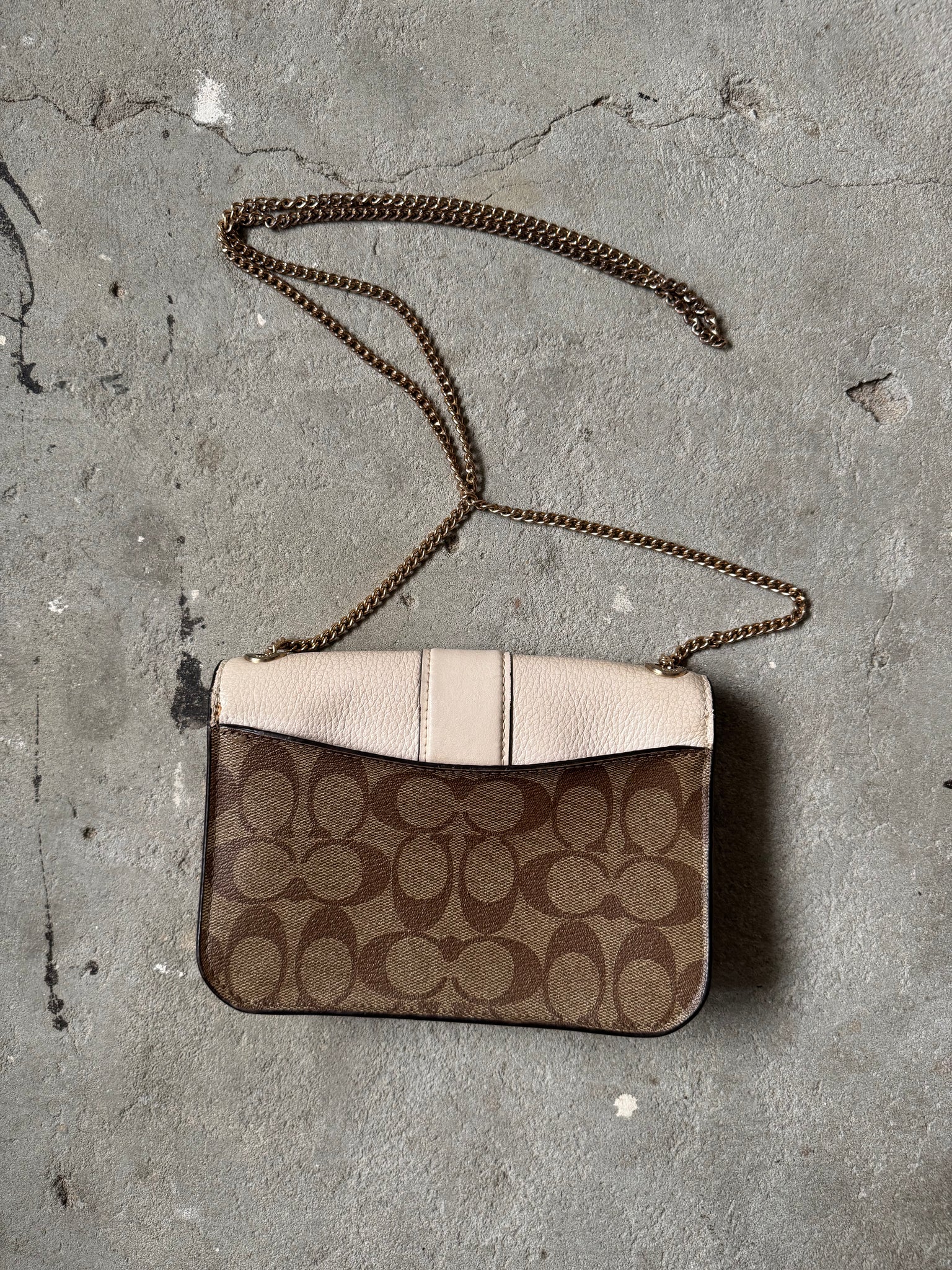 Coach Signature Georgie Chain Crossbody Bag Beige/White