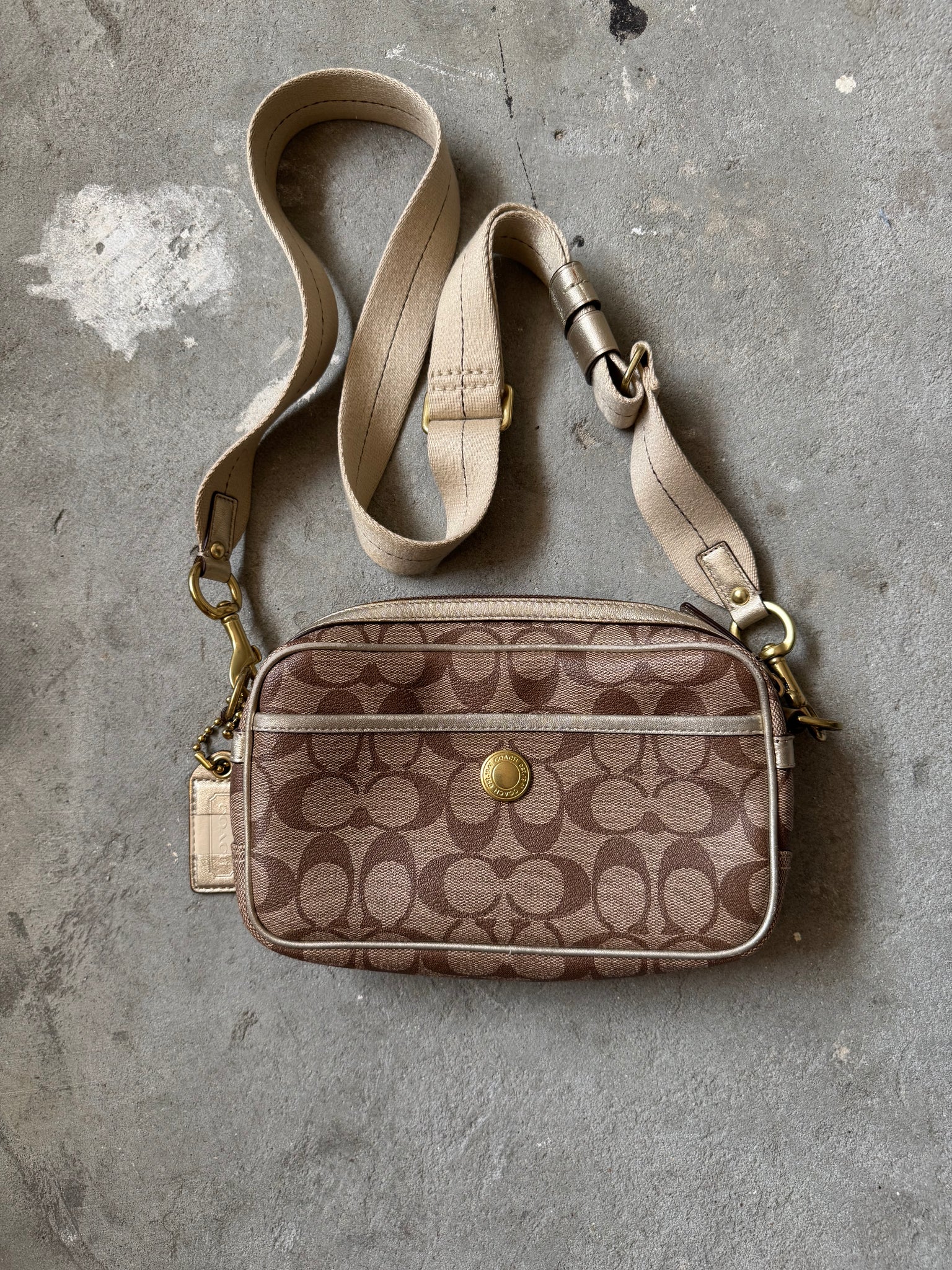 Coach Signature Stripe Jaime Crossbody Bag Beige/White