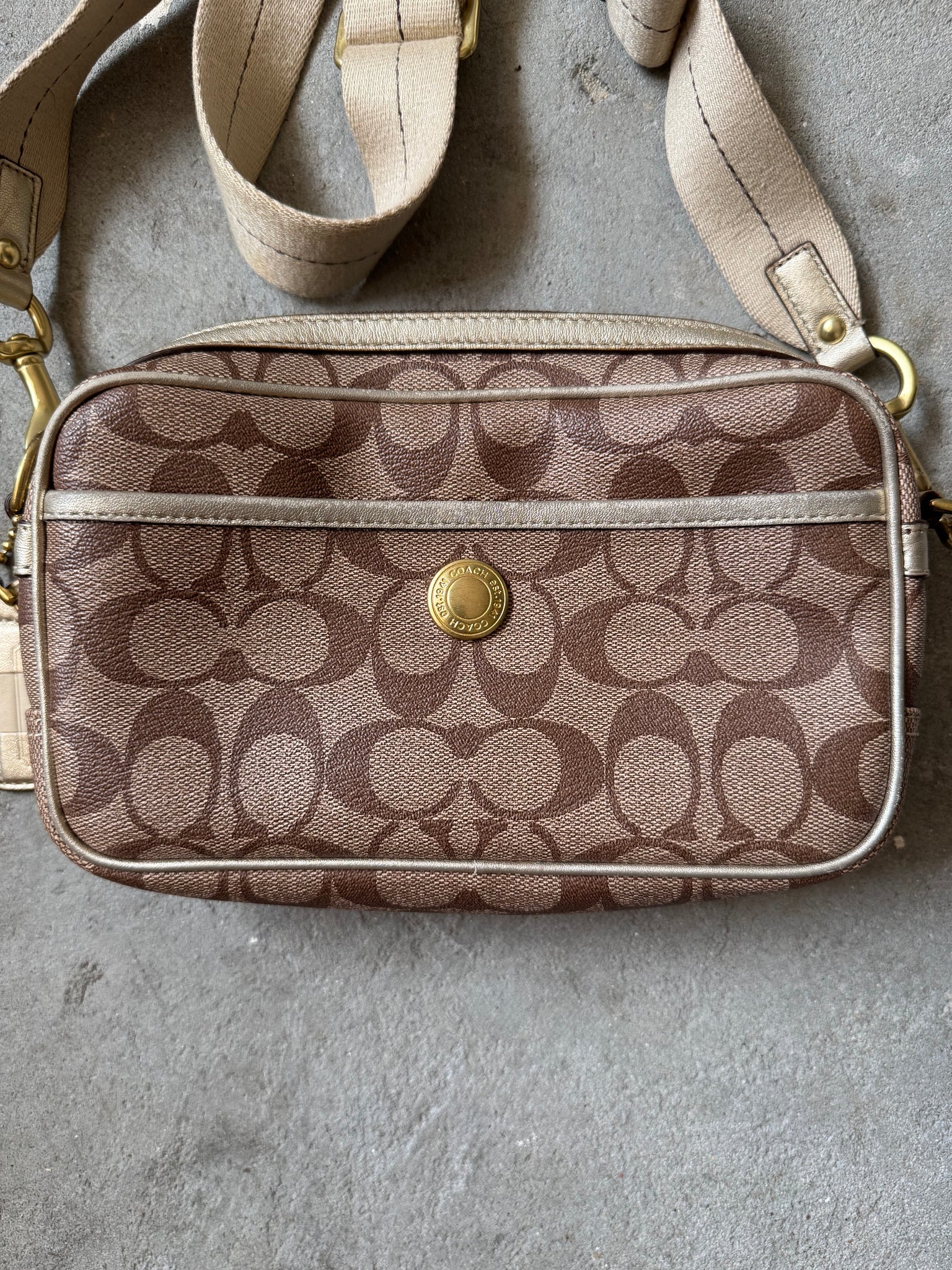 Coach Signature Stripe Jaime Crossbody Bag Beige/White