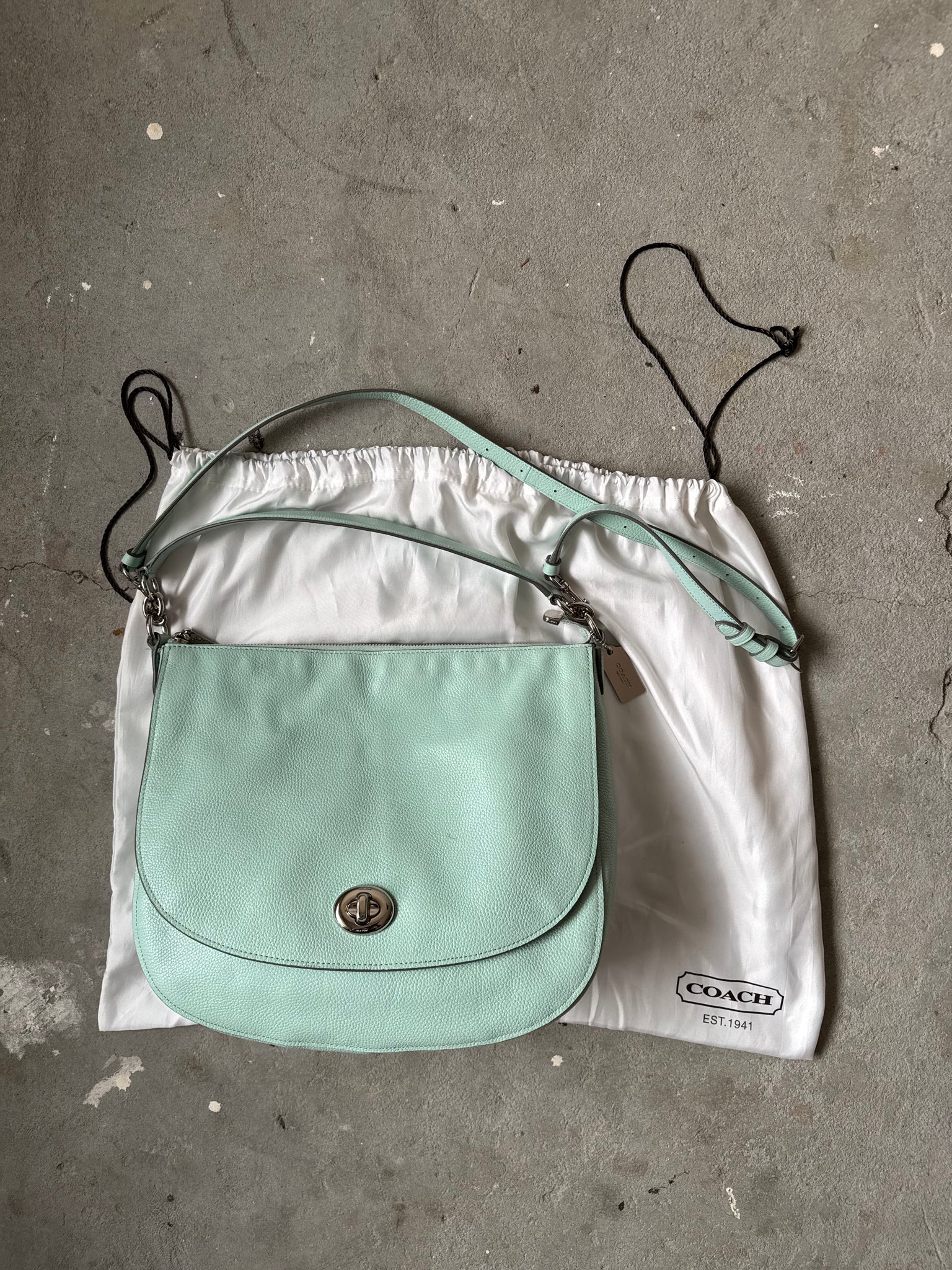 Coach 2Way Hobo Pebbled Turnlock Shoulder Bag Mint Green