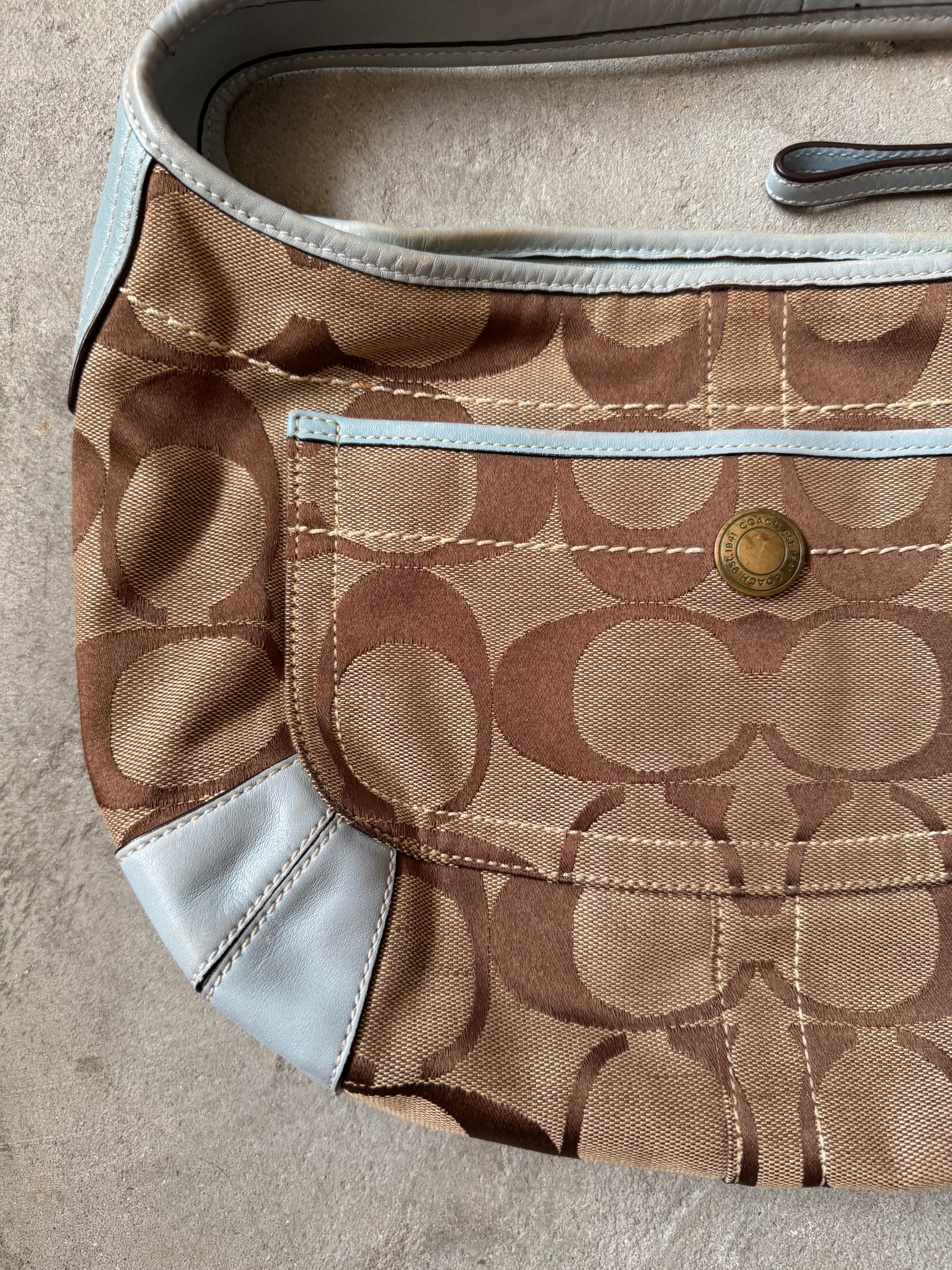 Coach Signature Hobo Ergo Shoulder Bag Beige/Blue