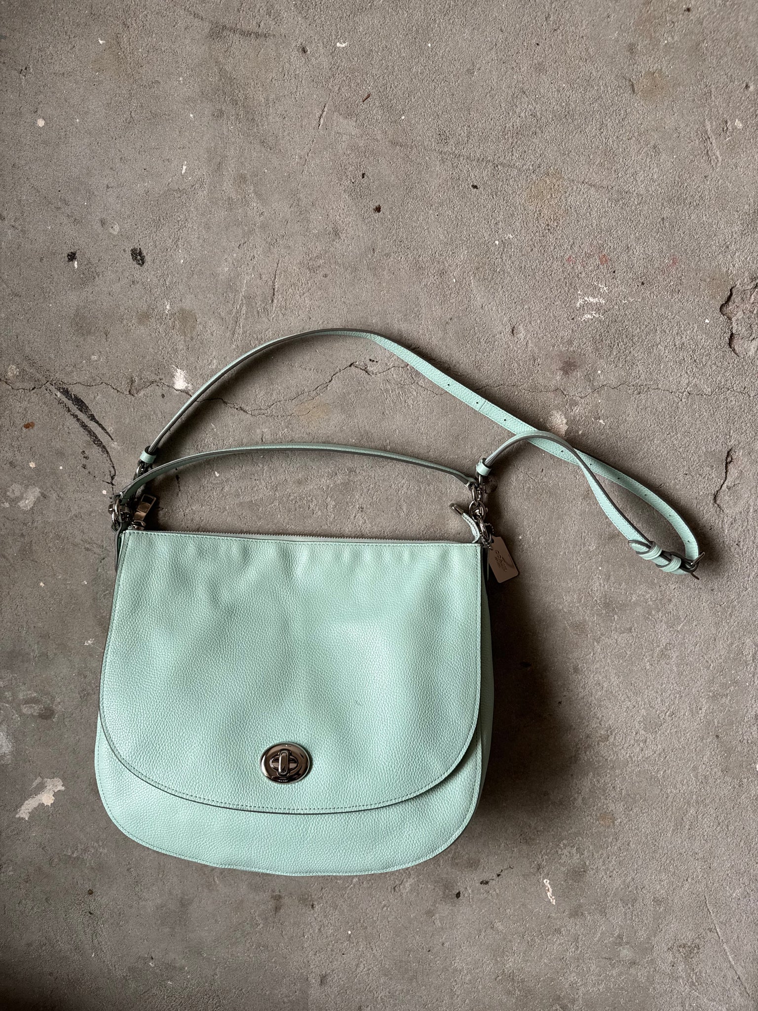Coach 2Way Hobo Pebbled Turnlock Shoulder Bag Mint Green