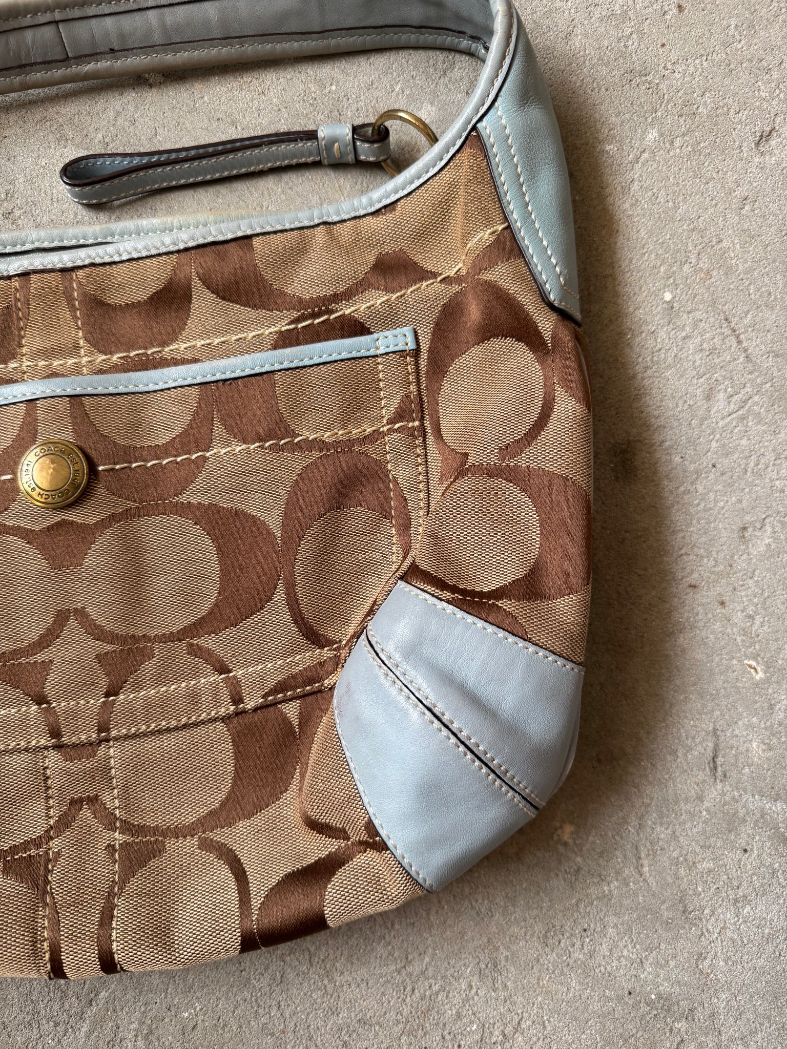 Coach Signature Hobo Ergo Shoulder Bag Beige/Blue