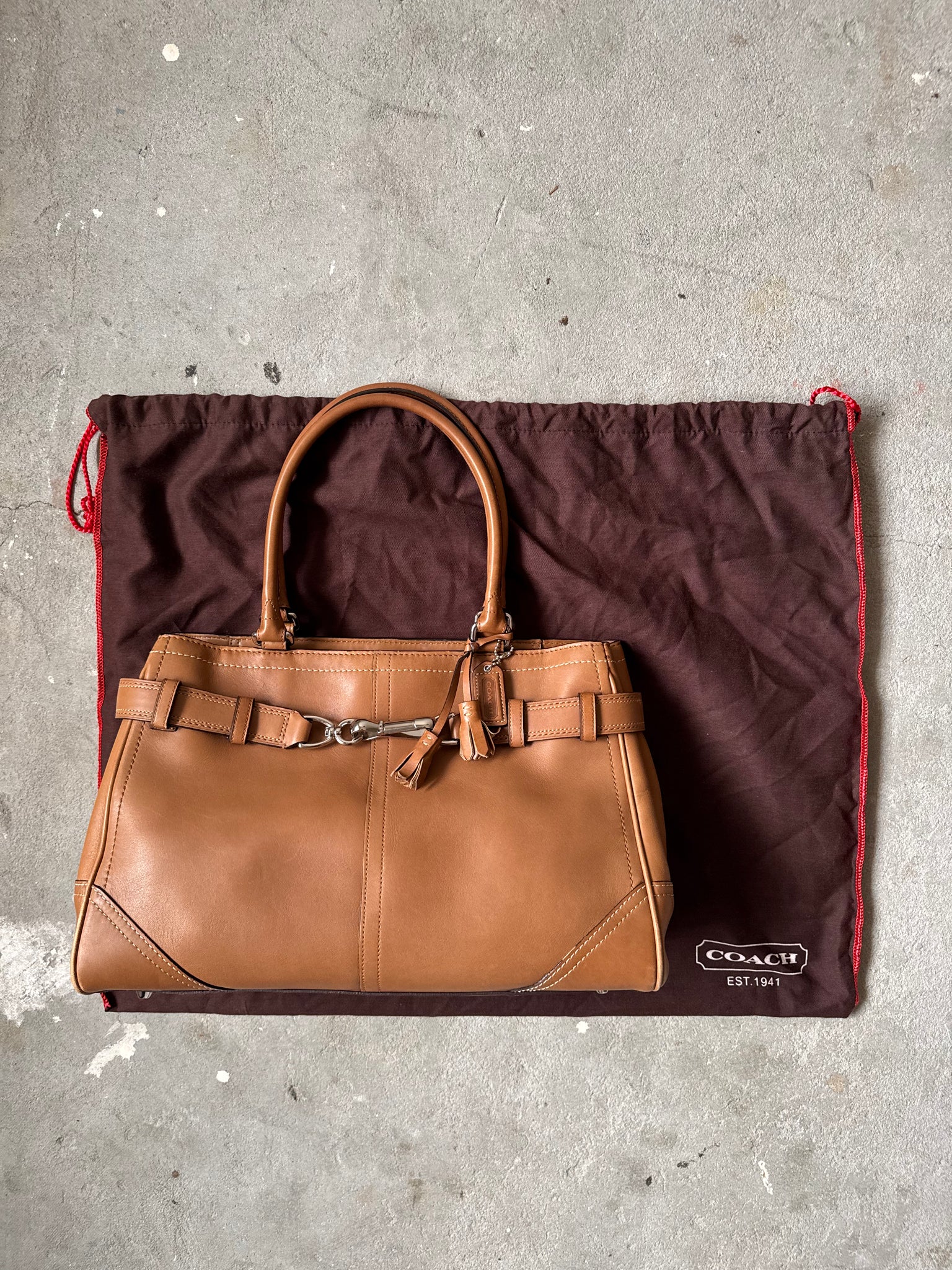 Coach Leather Hampton Clip HandBag Brown
