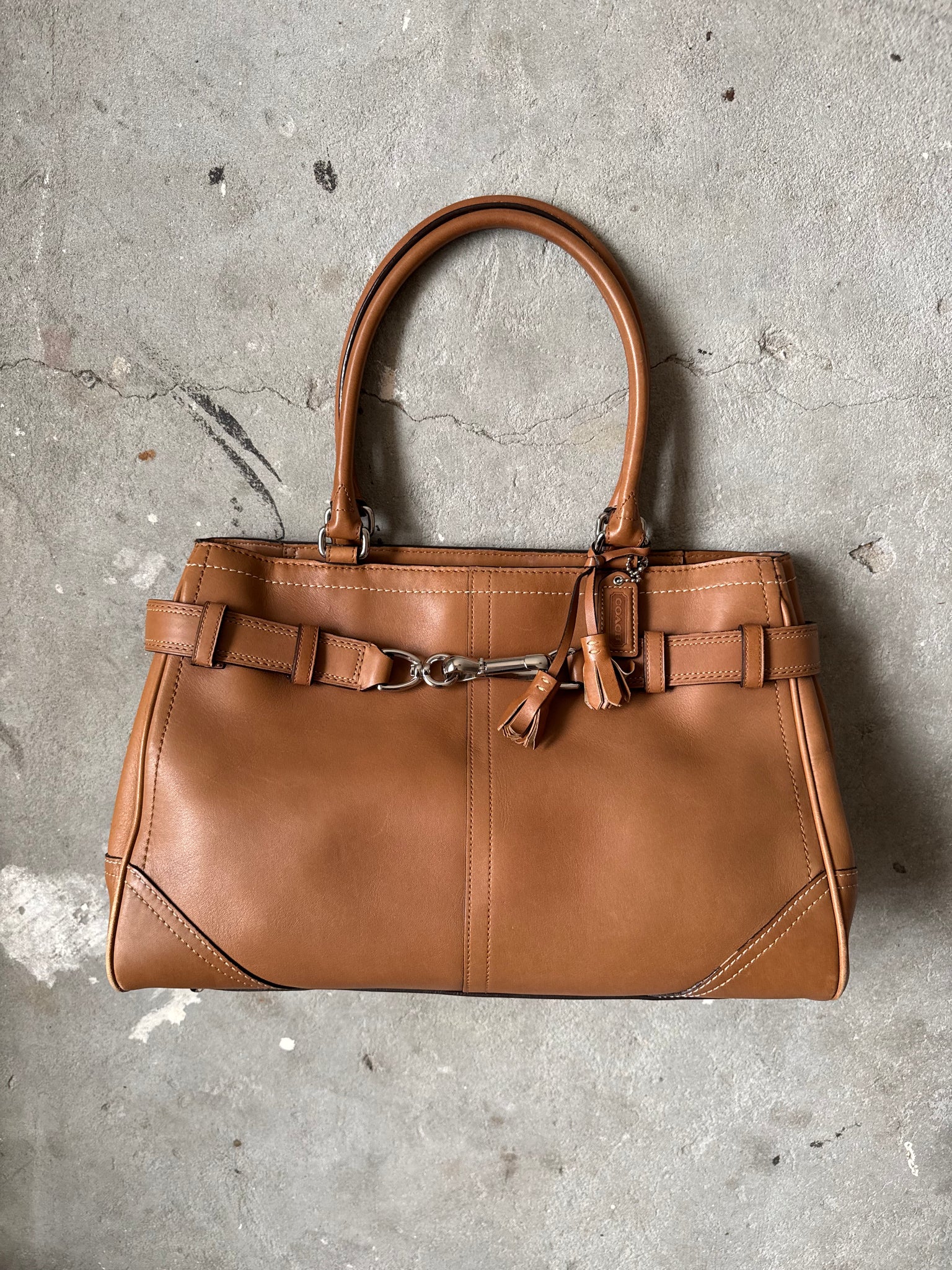 Coach Leather Hampton Clip HandBag Brown