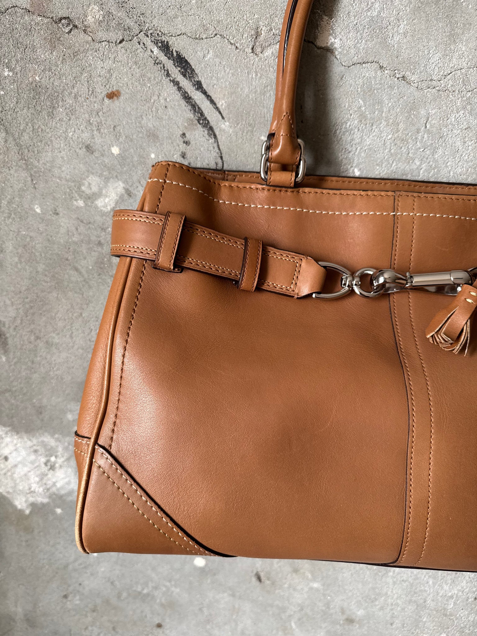 Coach Leather Hampton Clip HandBag Brown