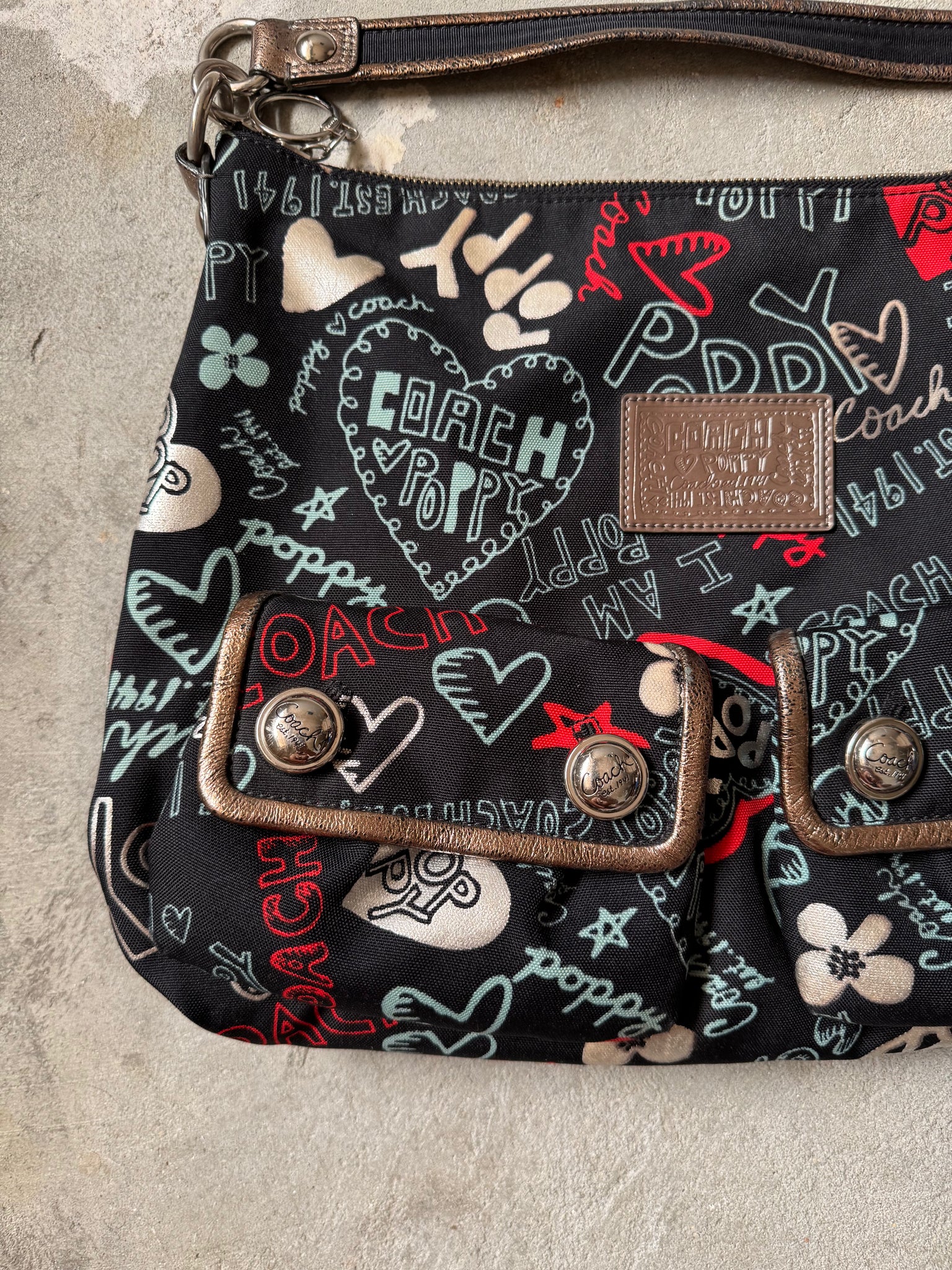 Coach Poppy Graffiti Hearts Shoulder Bag