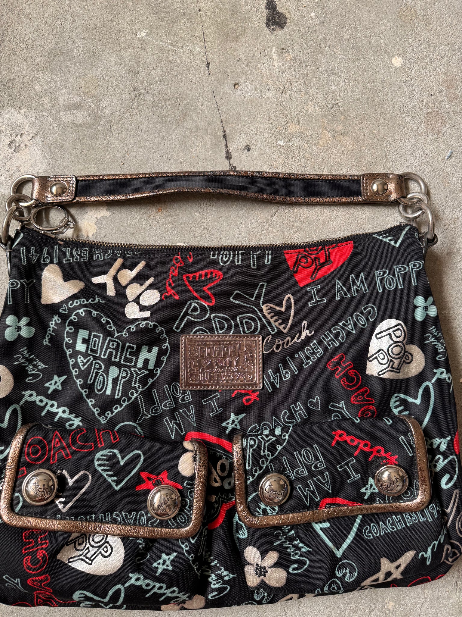 Coach Poppy Graffiti Hearts Shoulder Bag