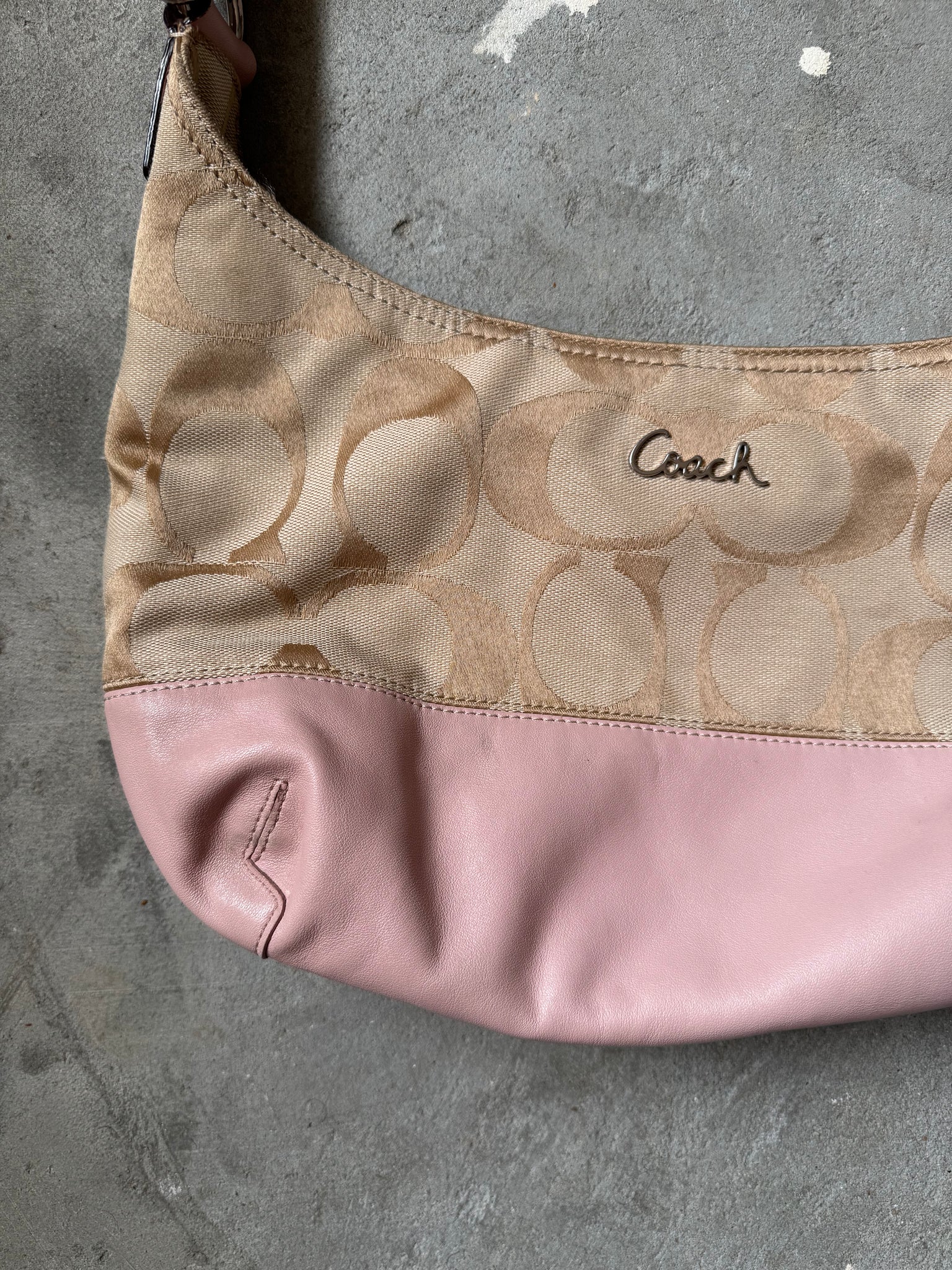 Coach Signature Duffel Purse Shoulder Bag Beige/Pink