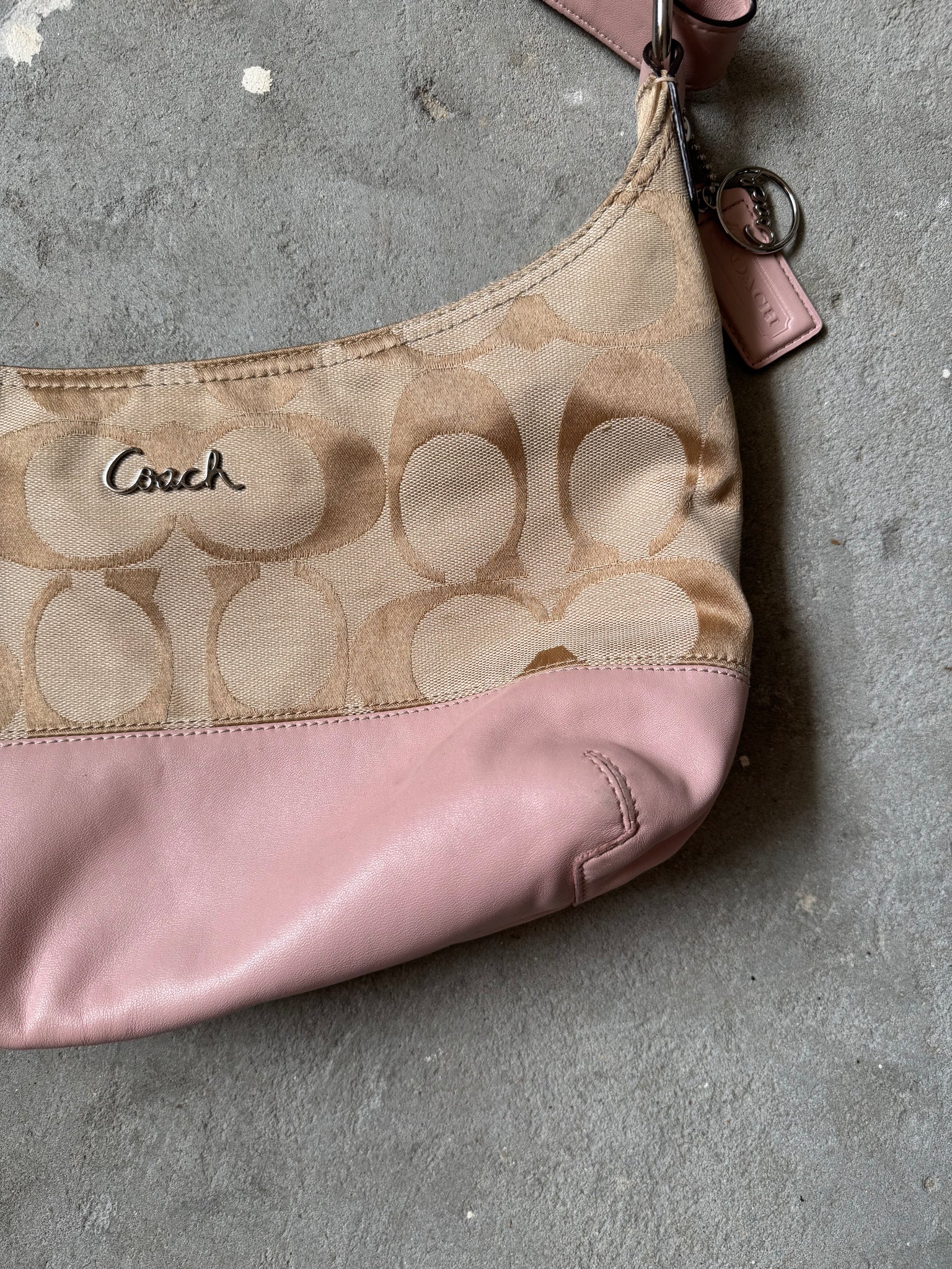 Coach Signature Duffel Purse Shoulder Bag Beige/Pink