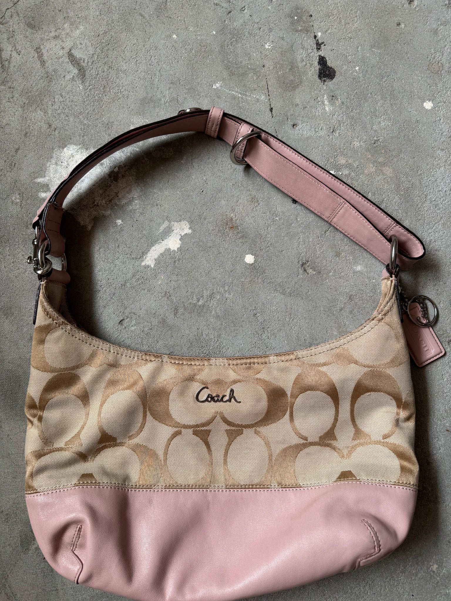 Coach Signature Duffel Purse Shoulder Bag Beige/Pink