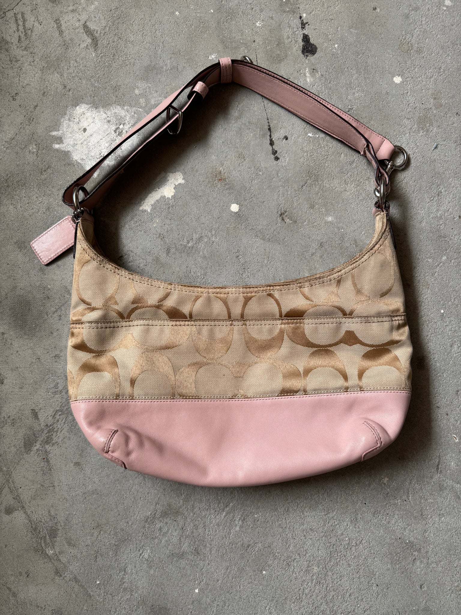 Coach Signature Duffel Purse Shoulder Bag Beige/Pink