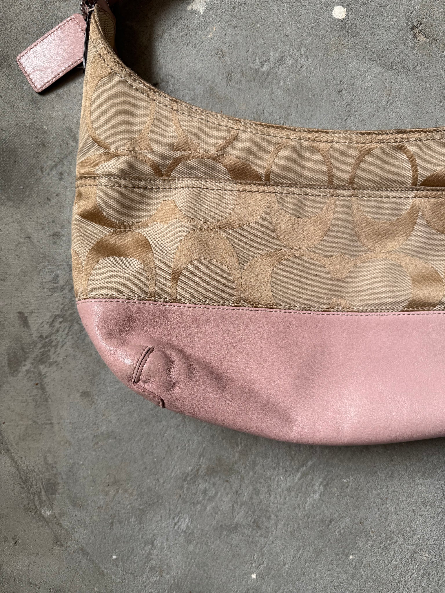 Coach Signature Duffel Purse Shoulder Bag Beige/Pink
