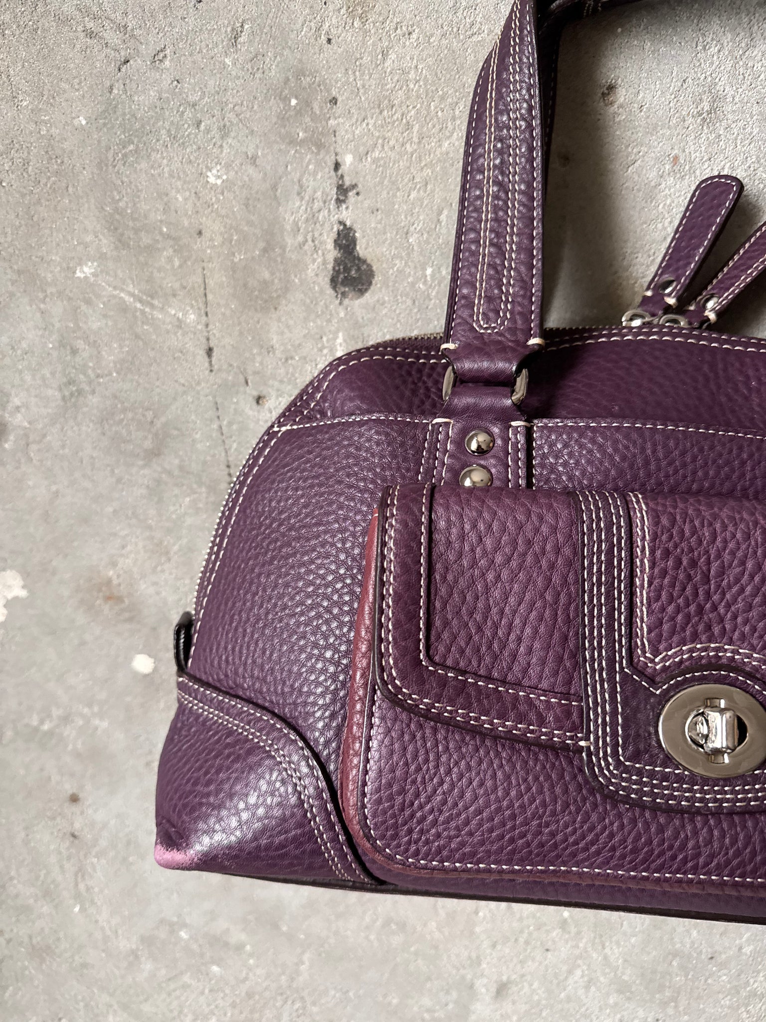 Coach Leather Hampton Shoulder Bag Purple