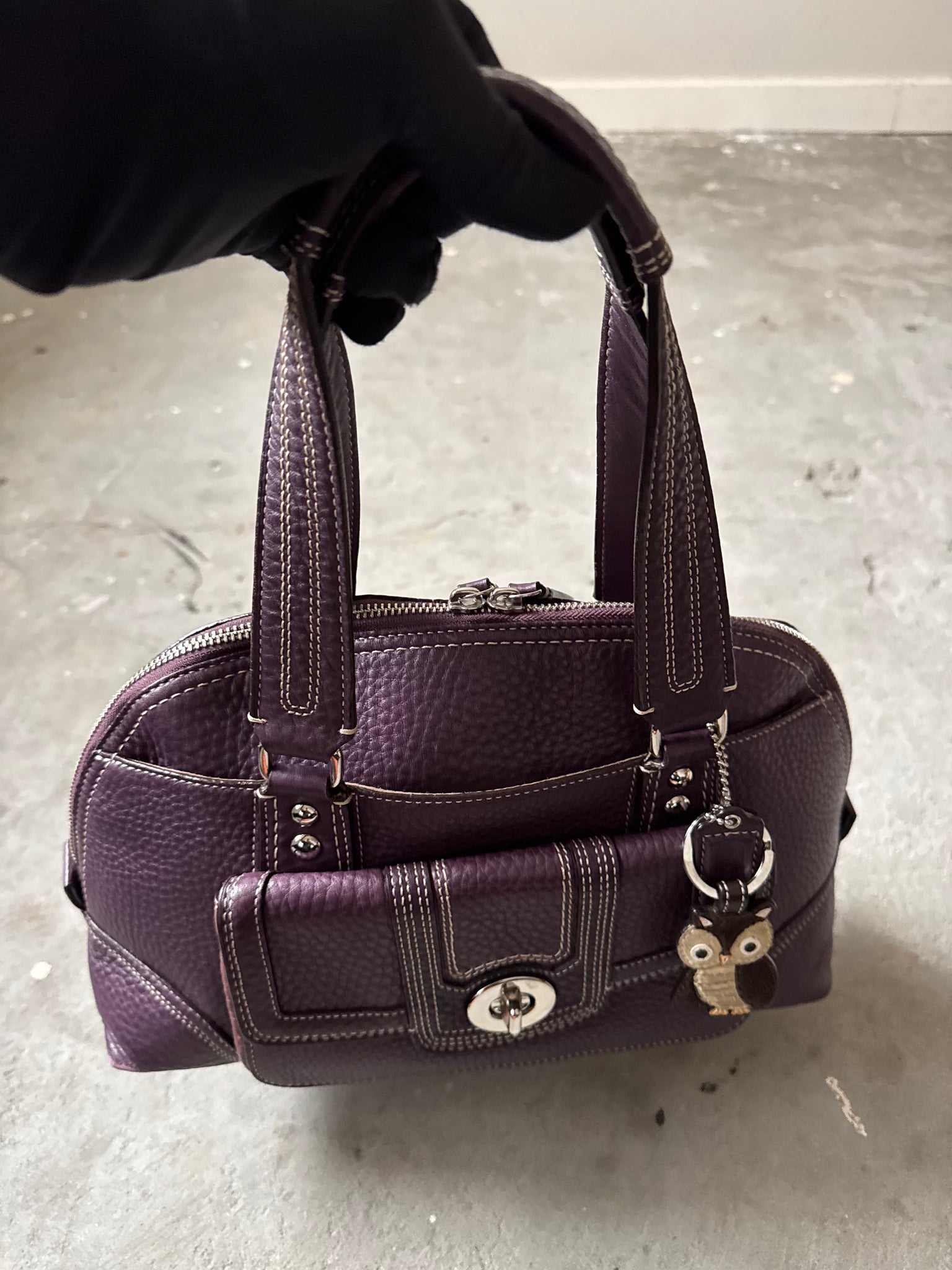 Coach Leather Hampton Shoulder Bag Purple