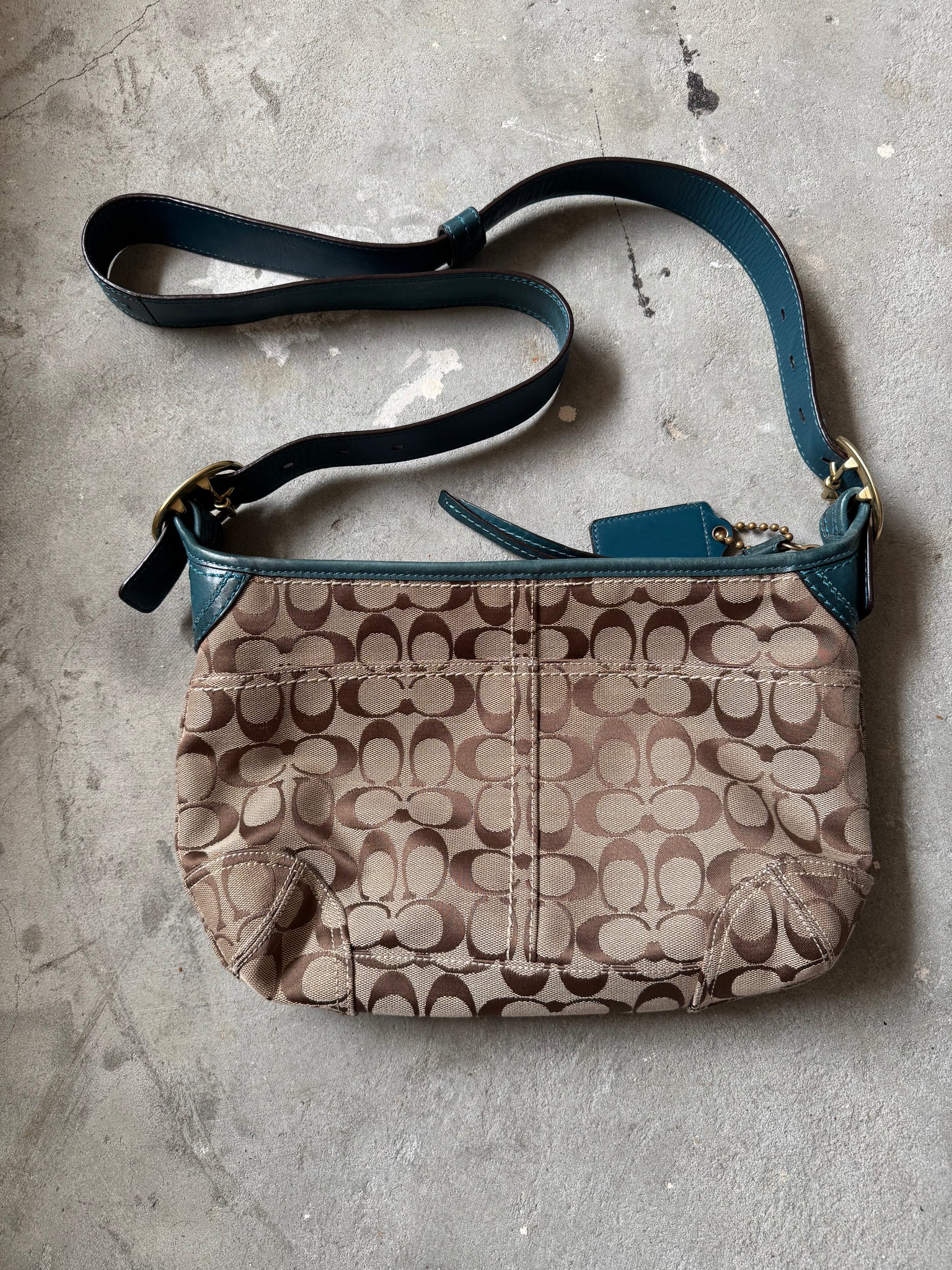 Coach 2Way Signature Shoulder Bag Beige/Turquoize