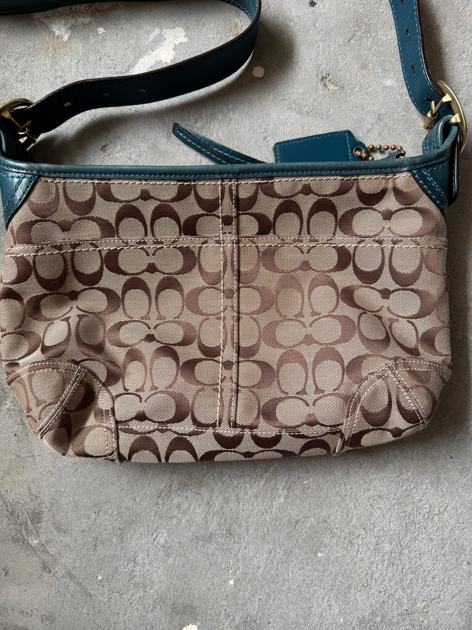 Coach 2Way Signature Shoulder Bag Beige/Turquoize