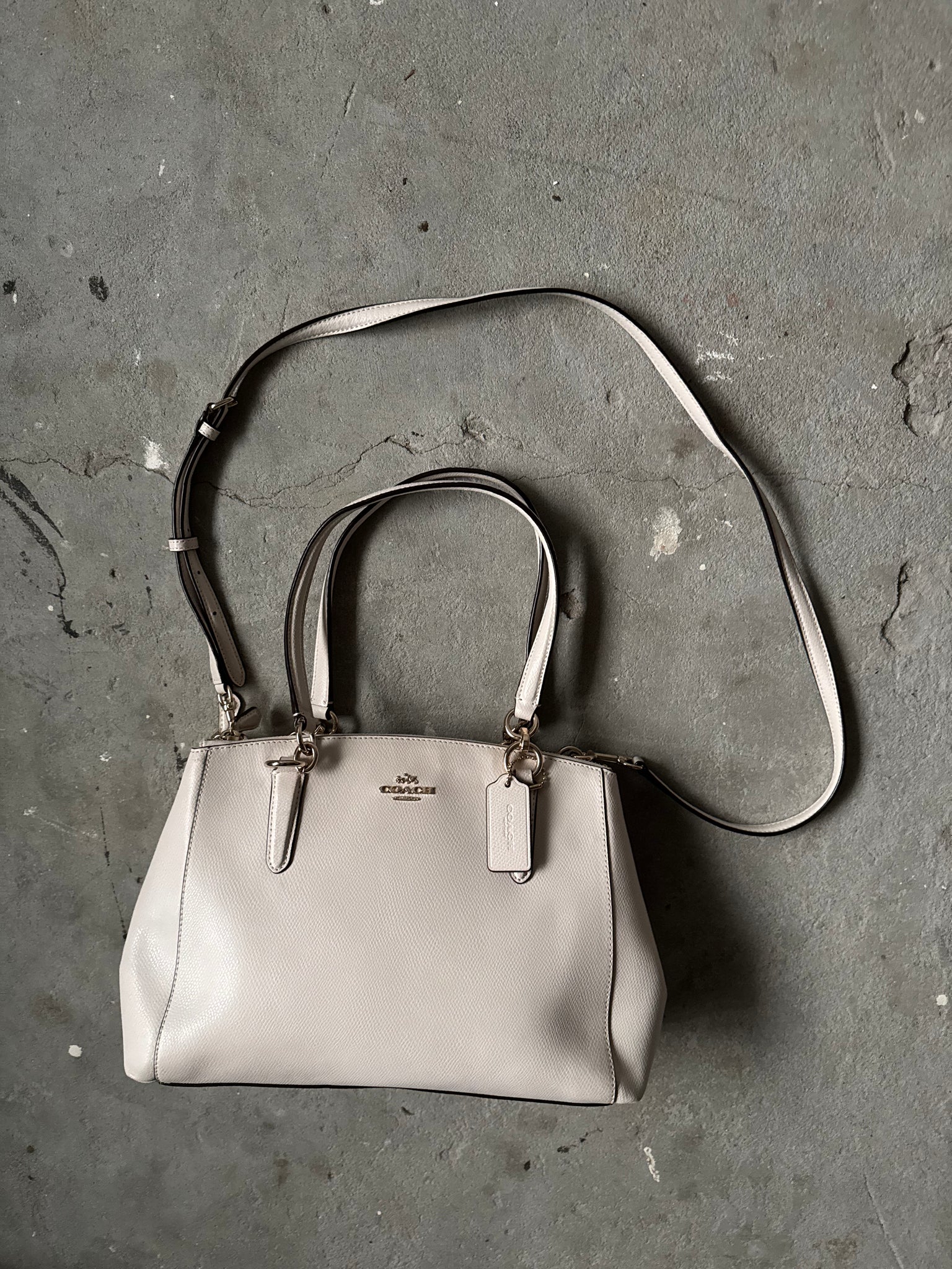 Coach 2Way Leather Brooke Carryall Shoulder Bag Off-White