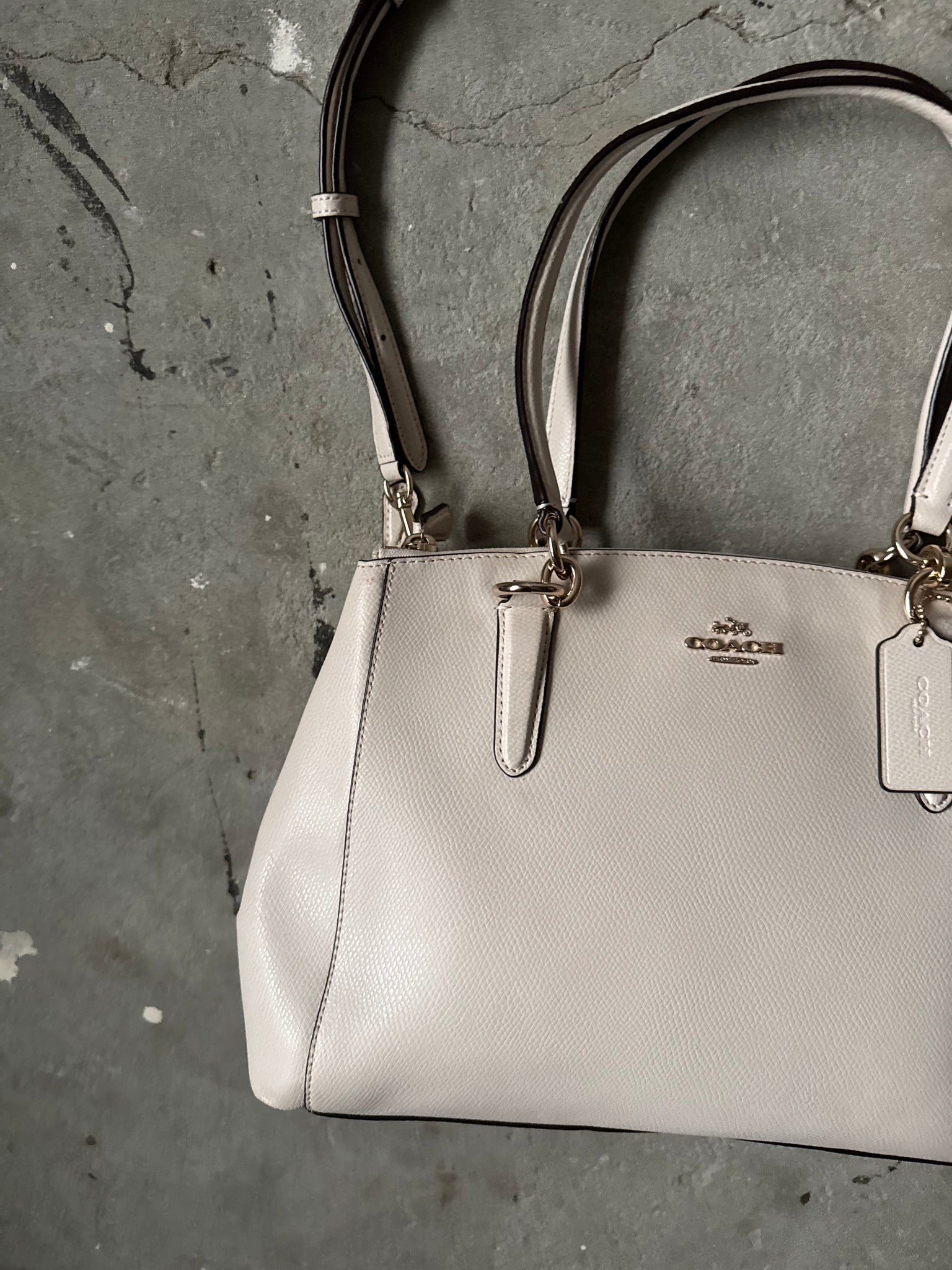 Coach 2Way Leather Brooke Carryall Shoulder Bag Off-White