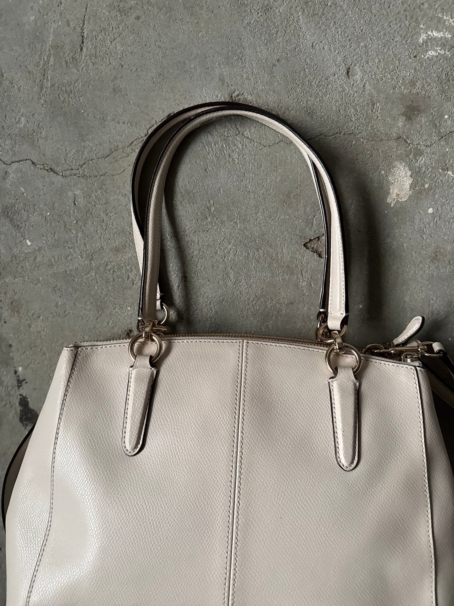 Coach 2Way Leather Brooke Carryall Shoulder Bag Off-White